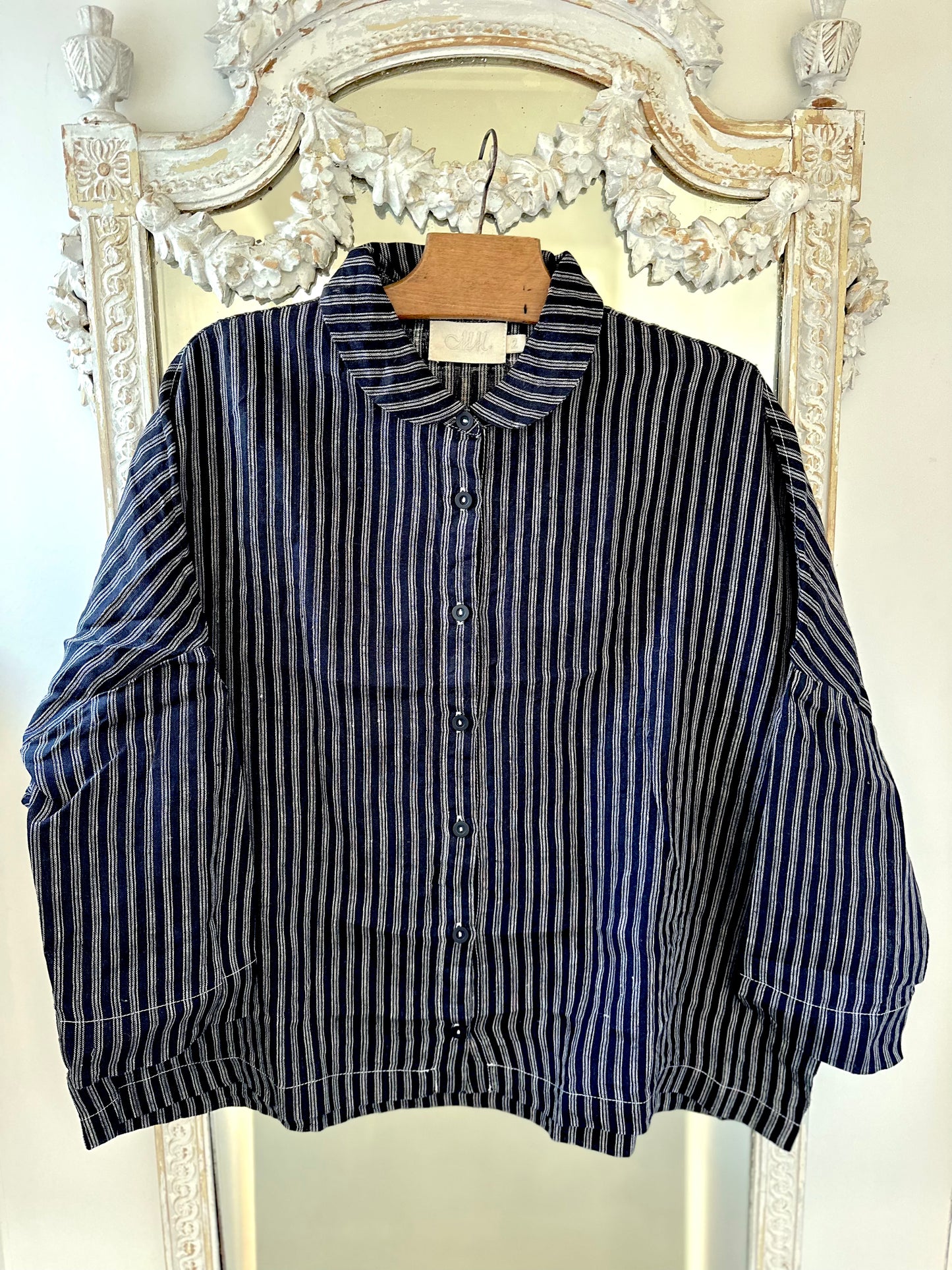 Metta Rae Linen Shirt - Black And White Ticking Stripe