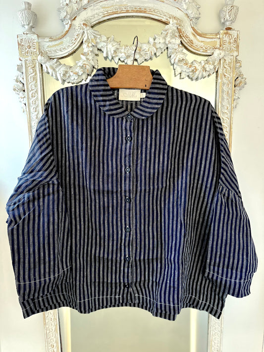 Metta Rae Linen Shirt - Black And White Ticking Stripe