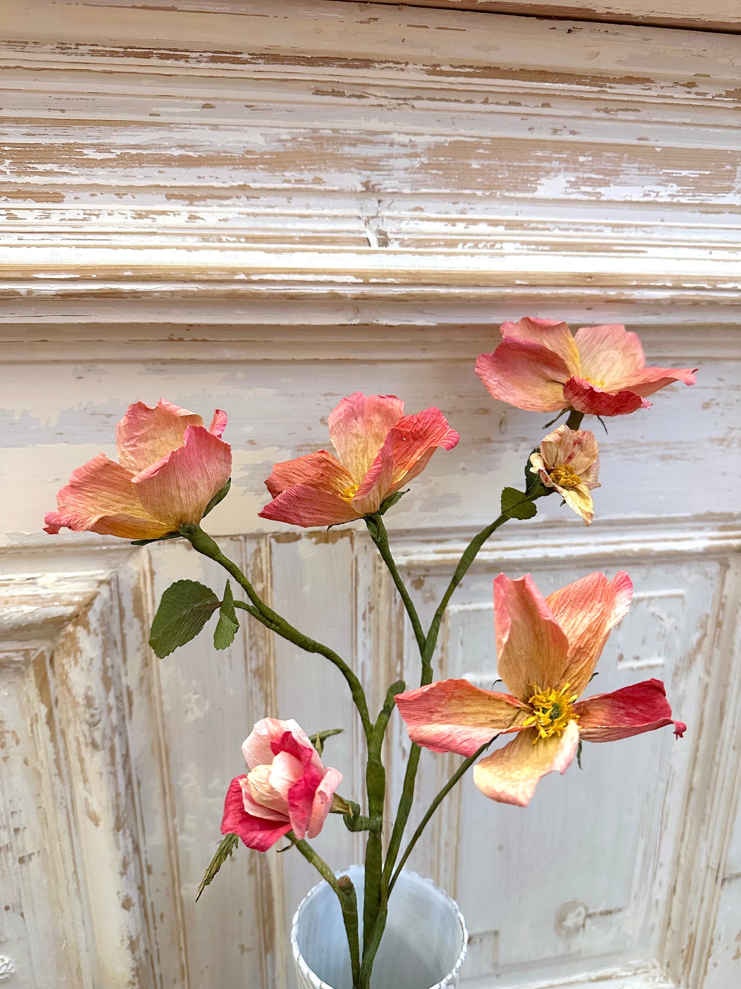Delicate Handmade Large Paper Wild Rose Branch