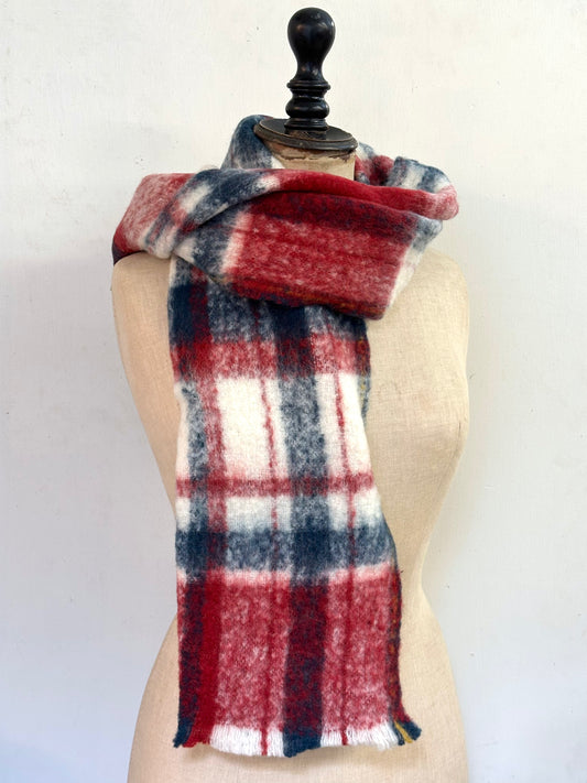 Runaway Bicycle Merino Wool Scarf - Red/Indigo Check