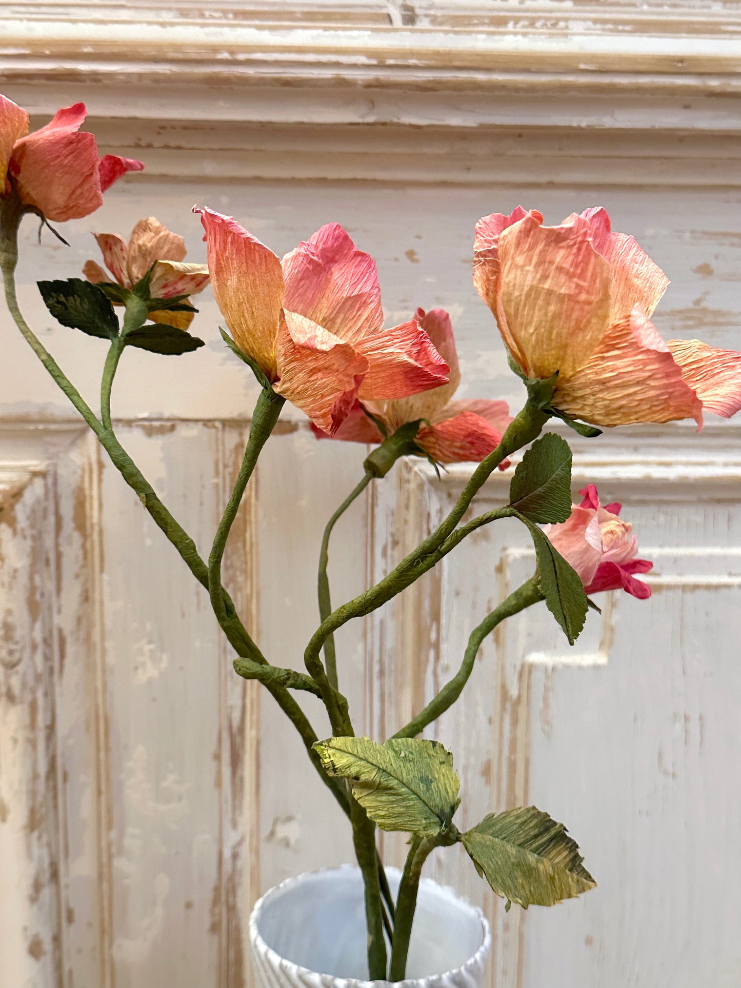 Delicate Handmade Large Paper Wild Rose Branch