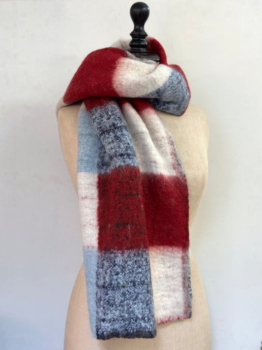 Runaway Bicycle Merino Wool Scarf - Red/Blue Check