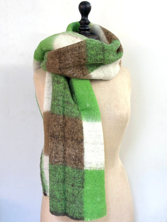 Runaway Bicycle Merino Wool Scarf - Green/Brown Check