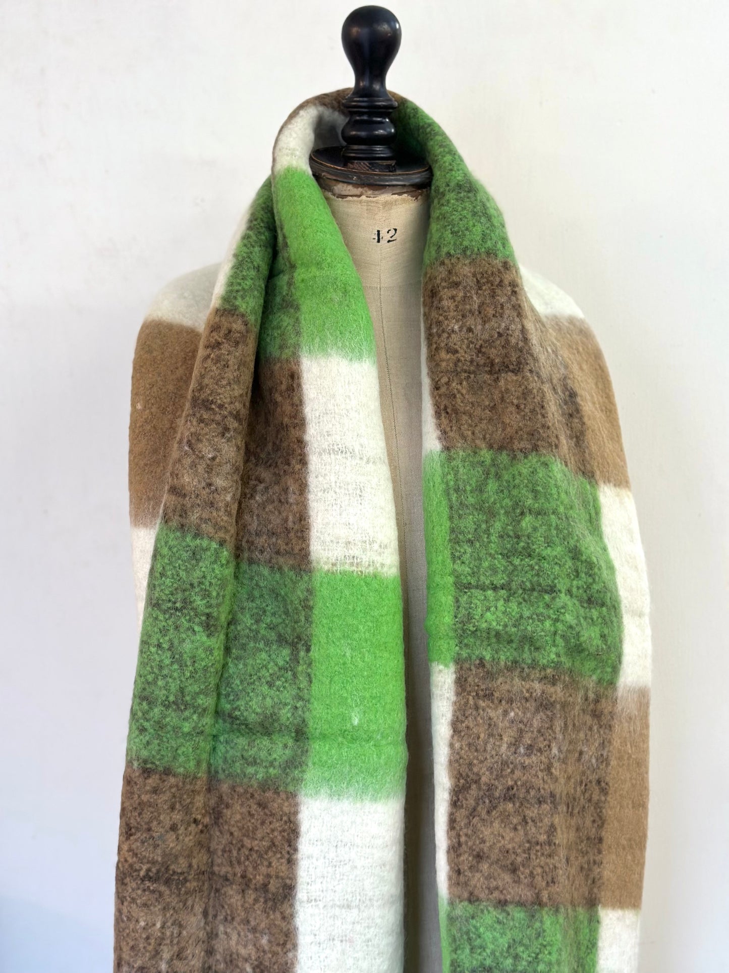 Runaway Bicycle Merino Wool Scarf - Green/Brown Check