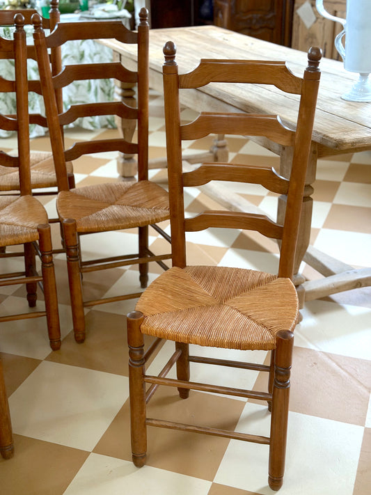Vintage French Oak Ladderback Dining Chairs - Set of 6