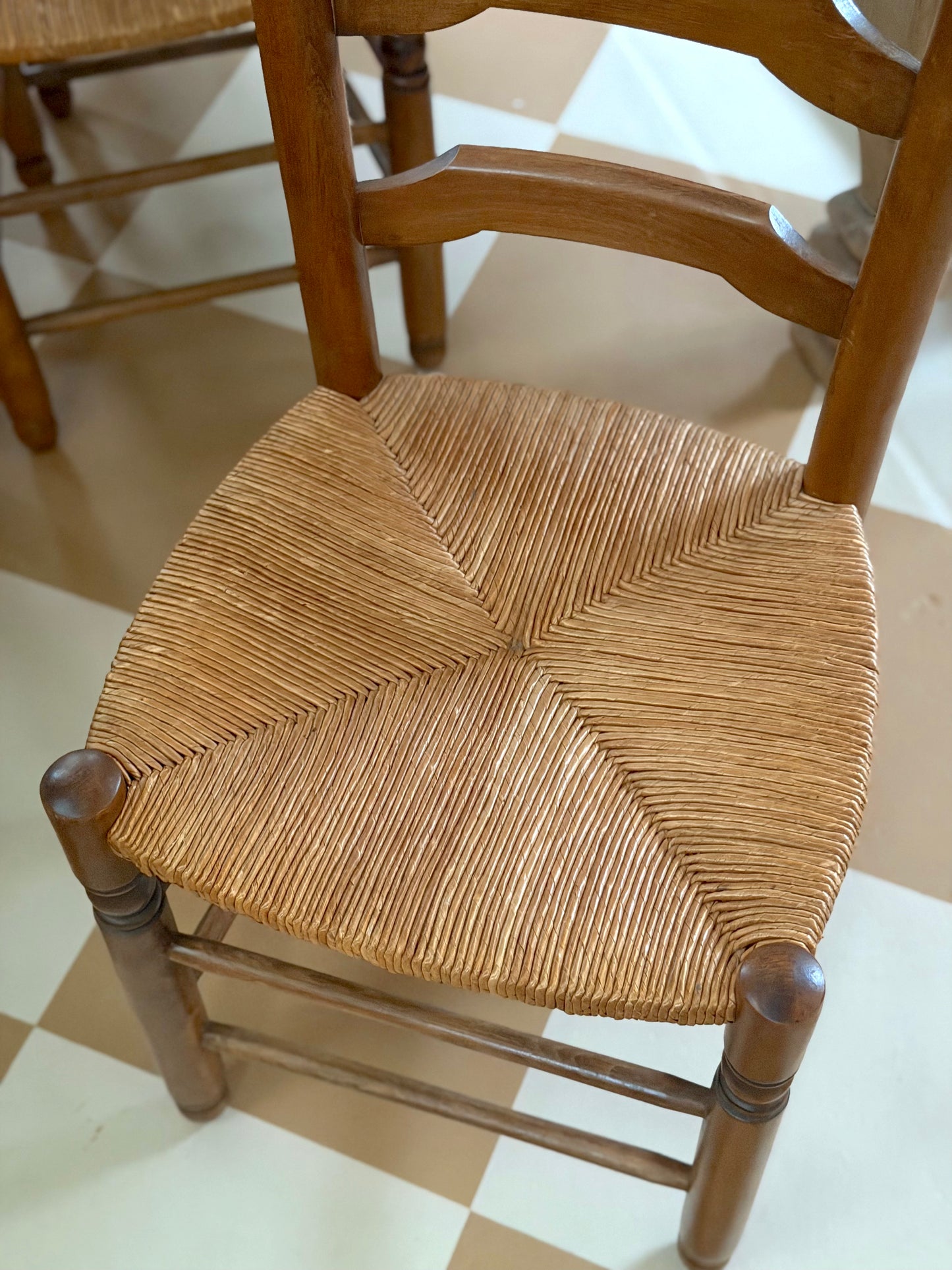 Vintage French Oak Ladderback Dining Chairs - Set of 6