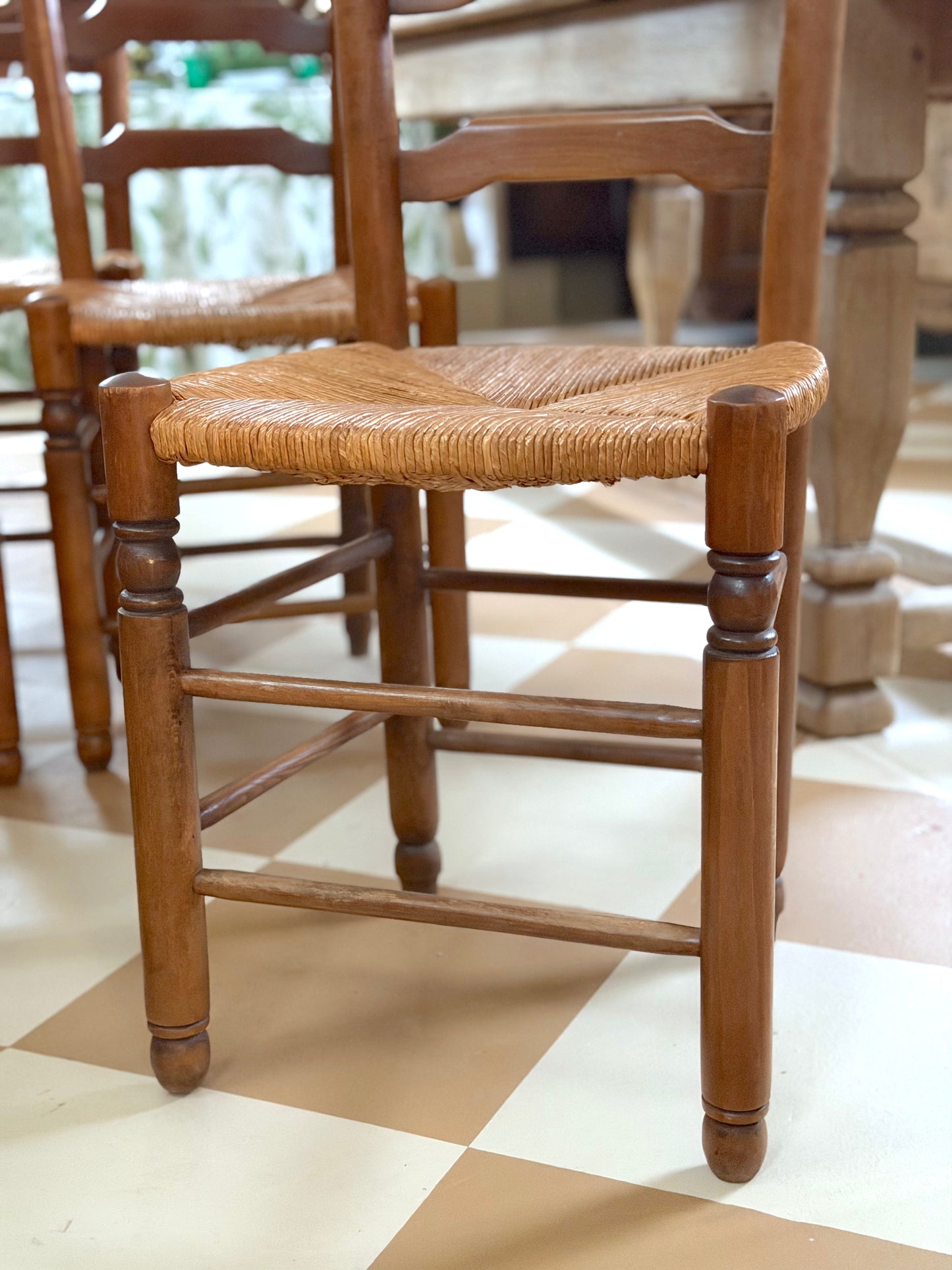 Vintage French Oak Ladderback Dining Chairs - Set of 6