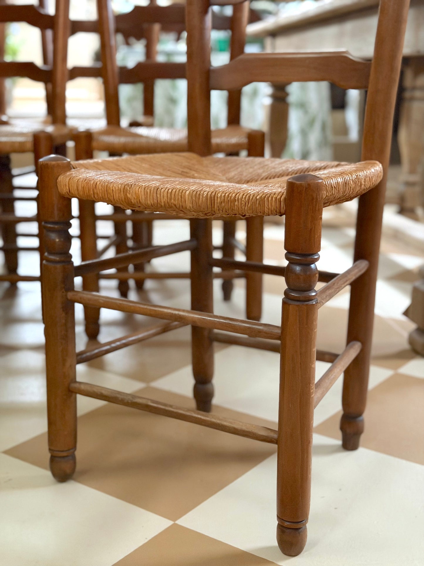 Vintage French Oak Ladderback Dining Chairs - Set of 6