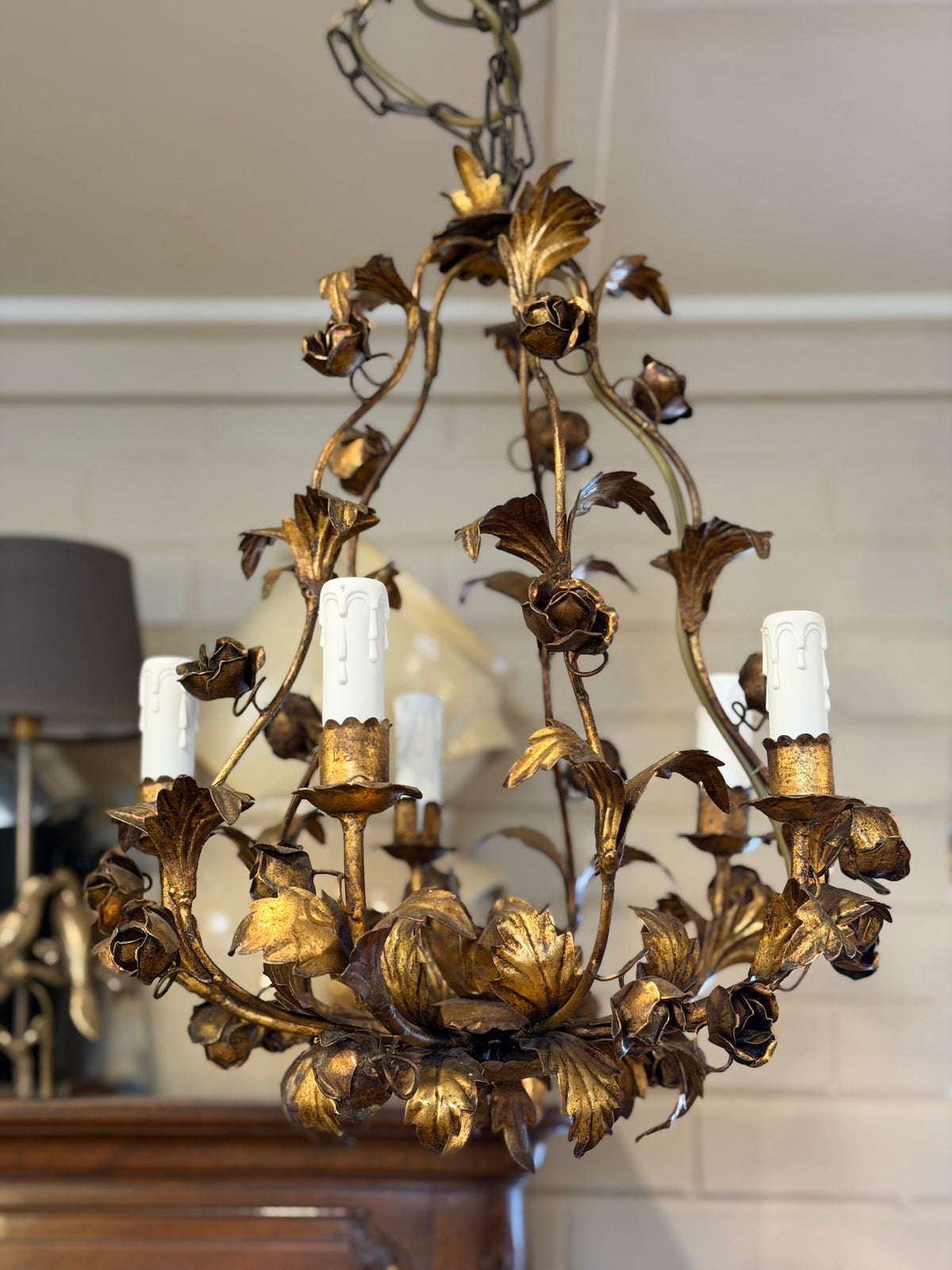 Antique French Gold Flower Chandelier