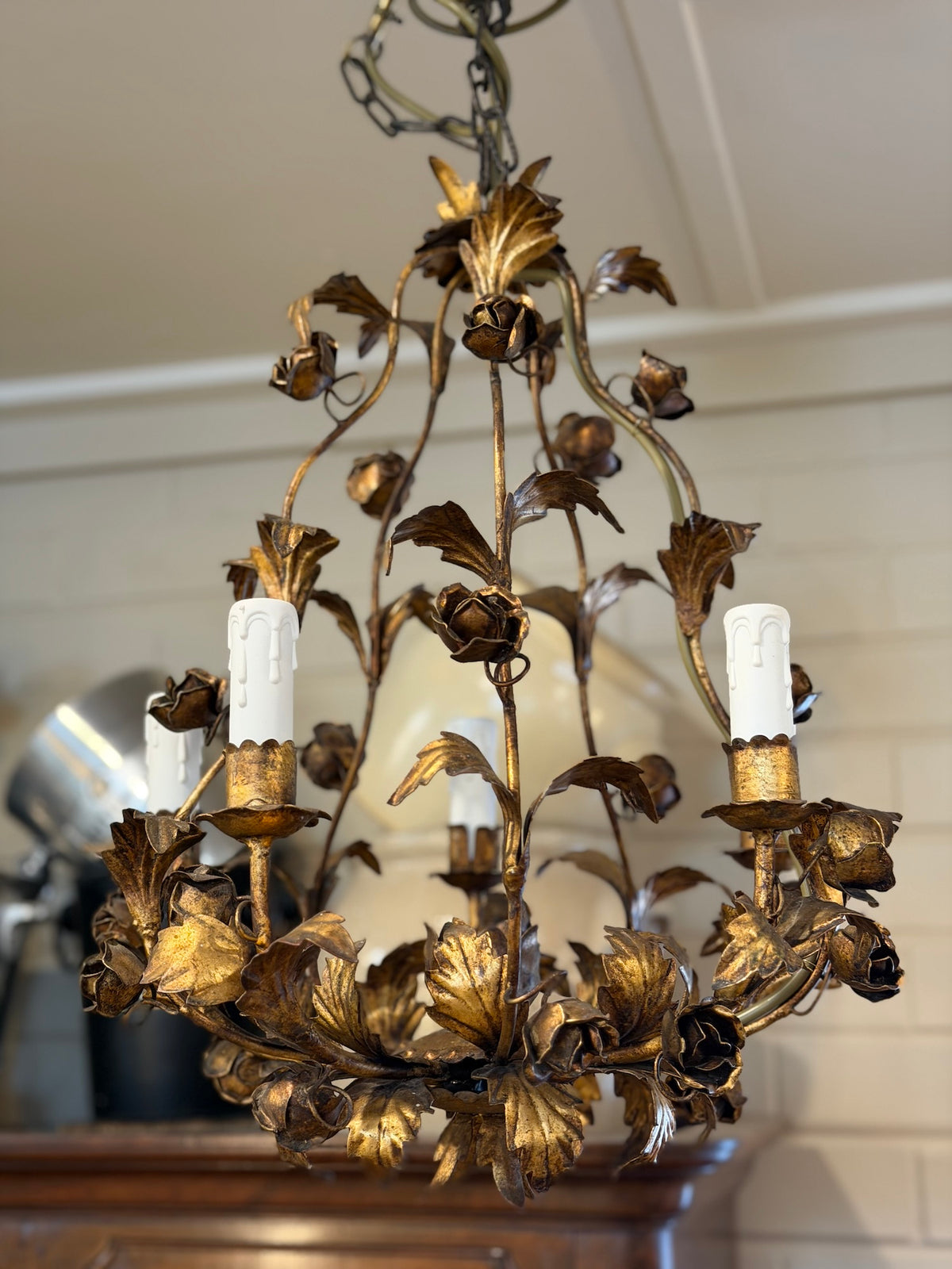 Antique French Gold Flower Chandelier