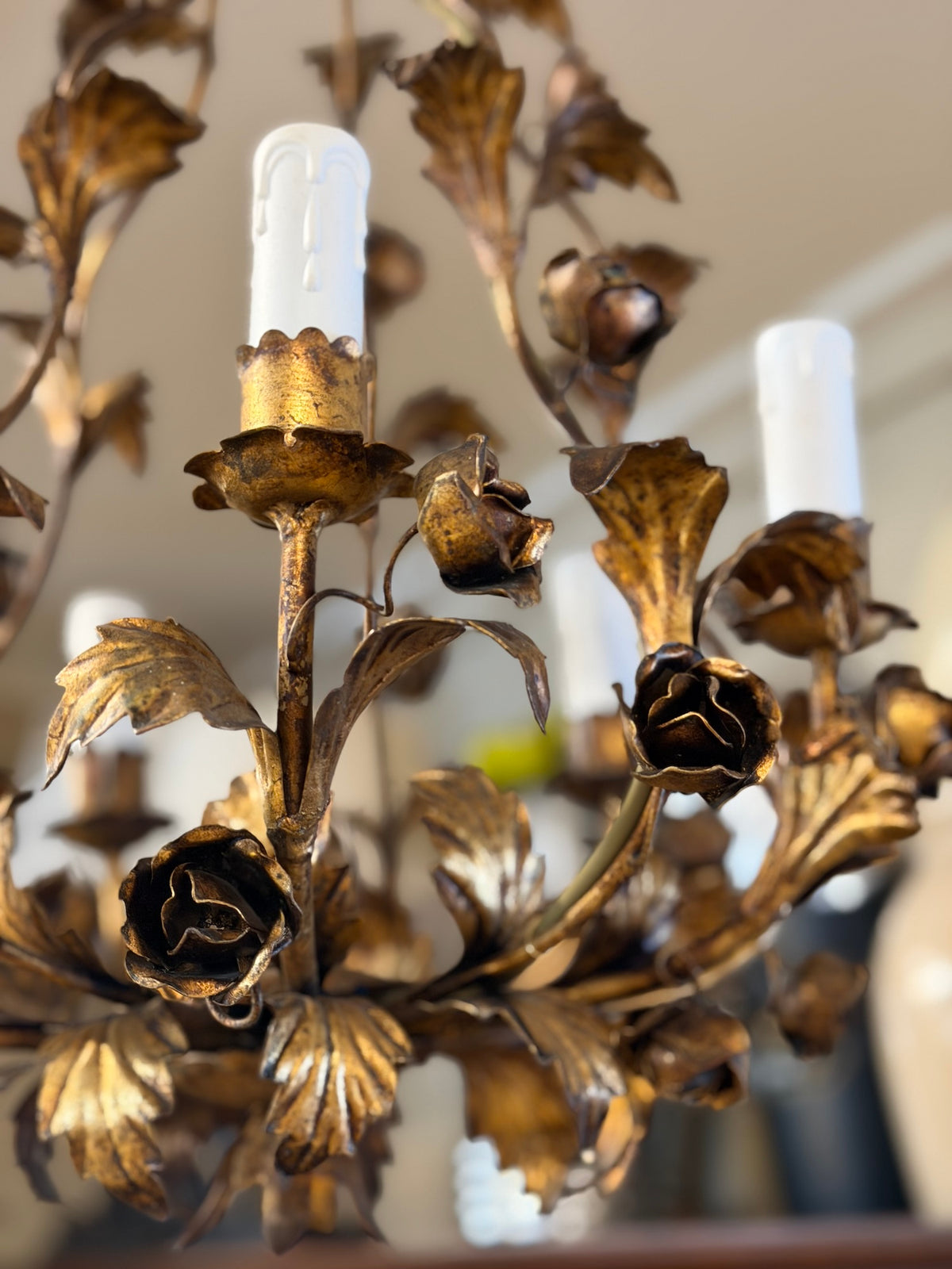 Antique French Gold Flower Chandelier