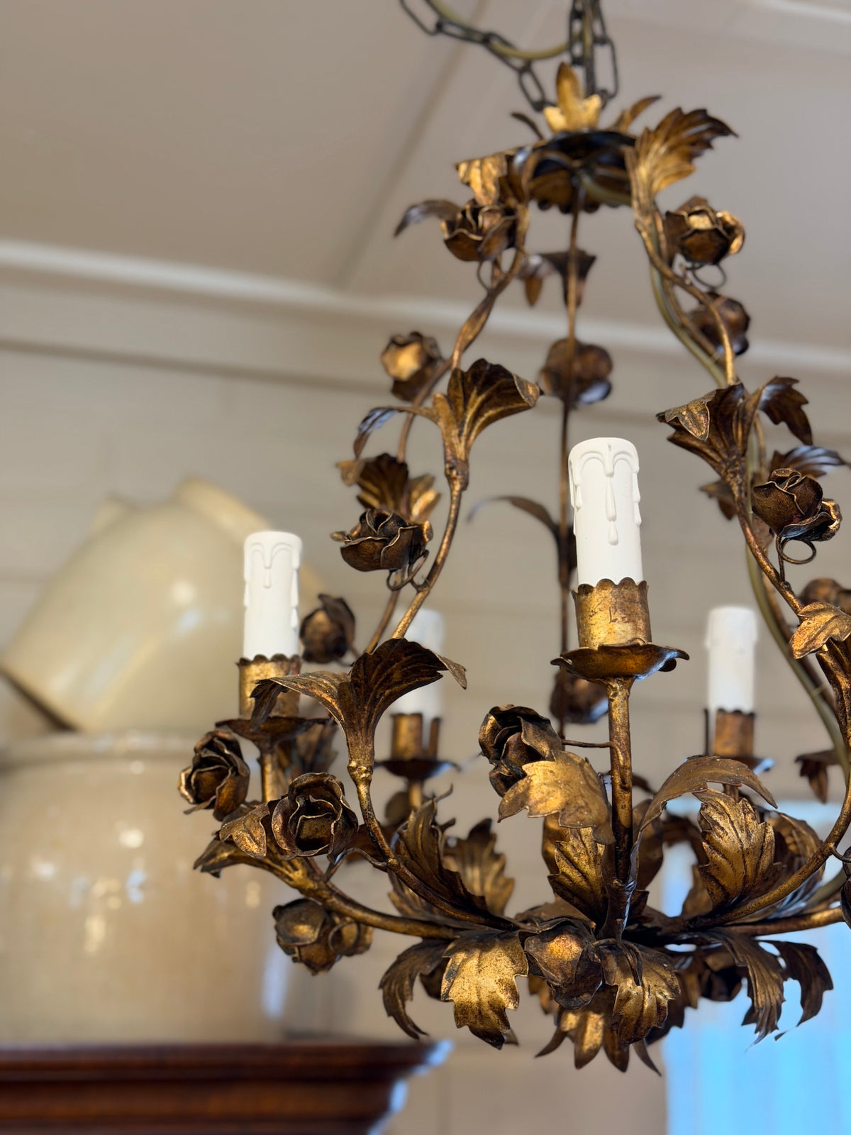 Antique French Gold Flower Chandelier