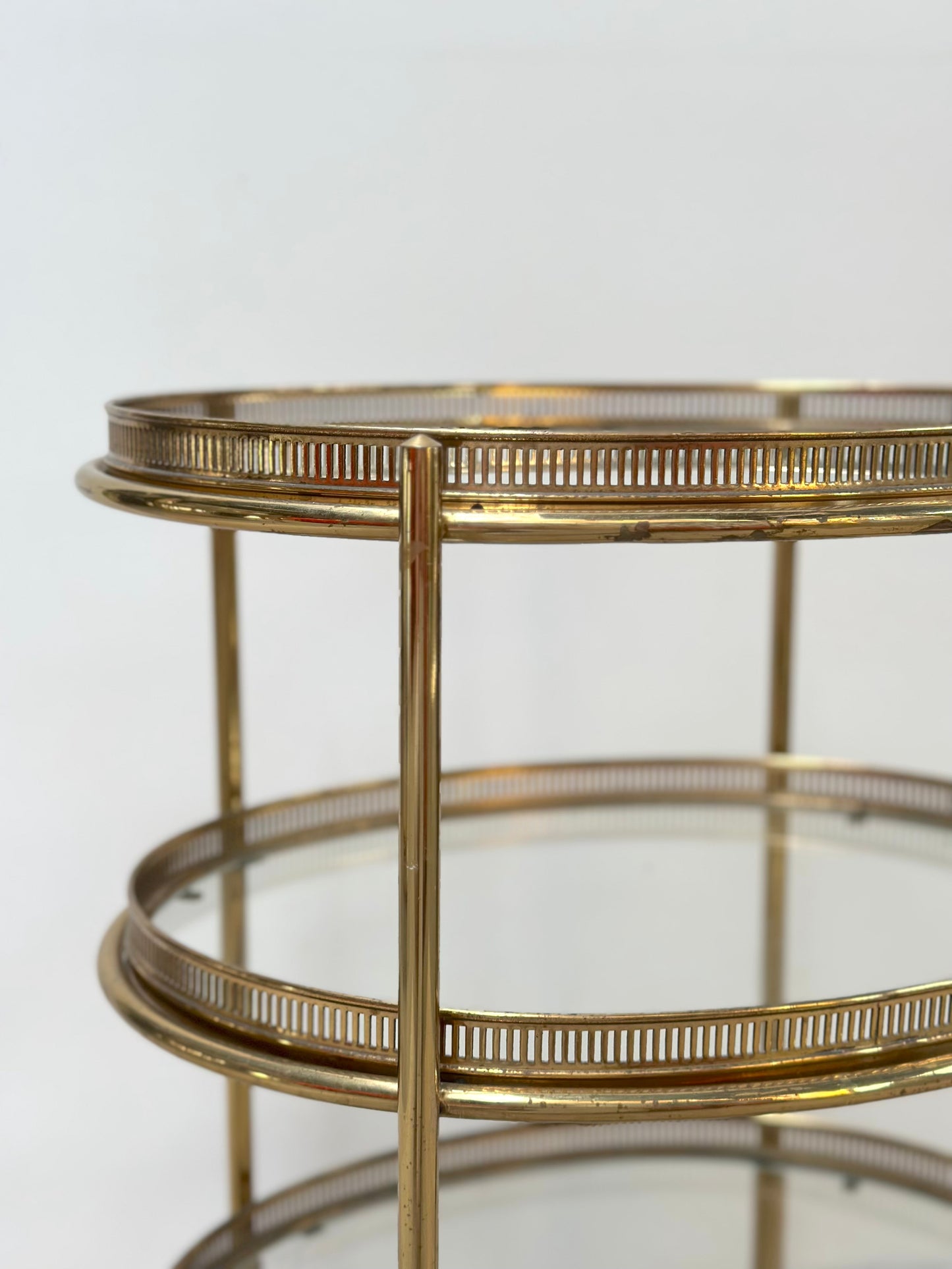 Antique French Petite Oval 3 Tier Brass Bar Cart