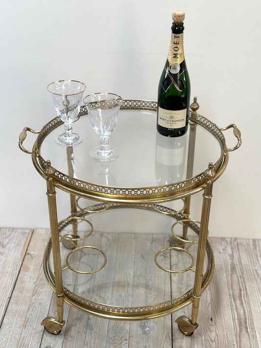 Antique French Round 2 Tier Brass Bar Cart