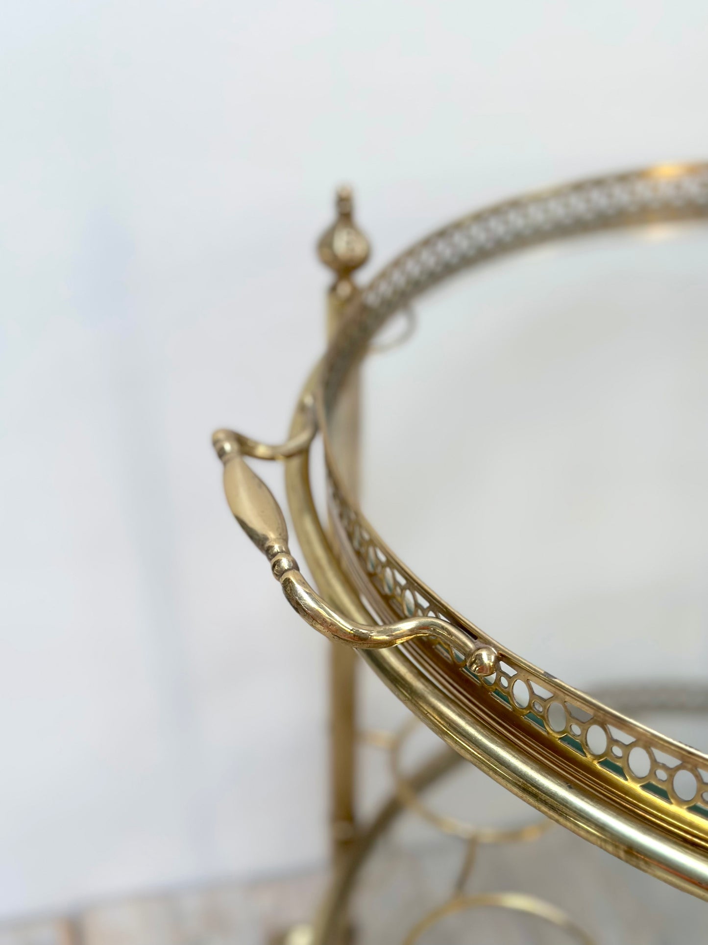 Antique French Round 2 Tier Brass Bar Cart