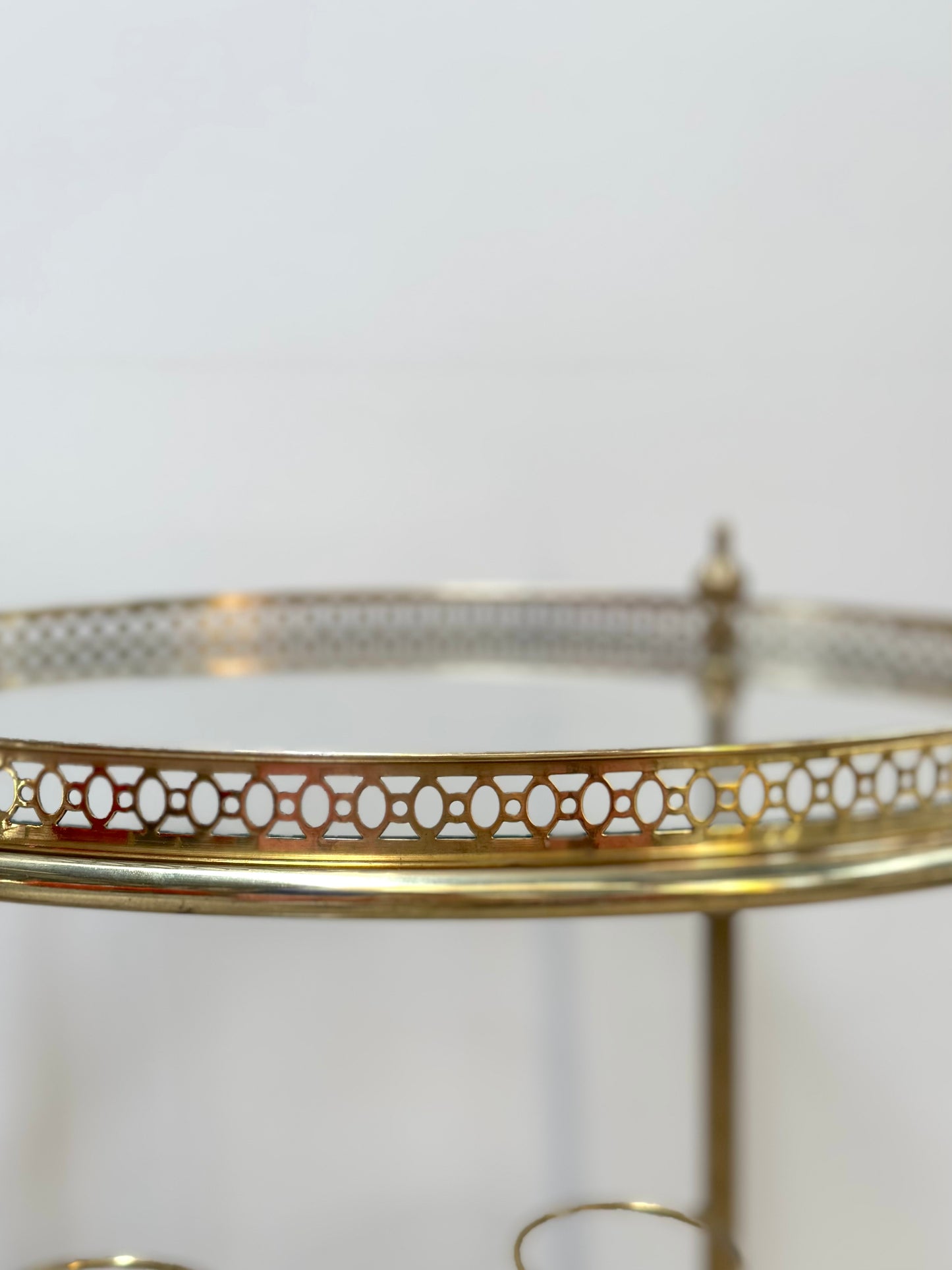 Antique French Round 2 Tier Brass Bar Cart