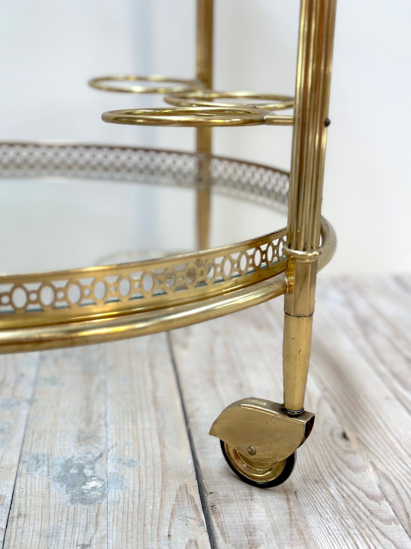 Antique French Round 2 Tier Brass Bar Cart