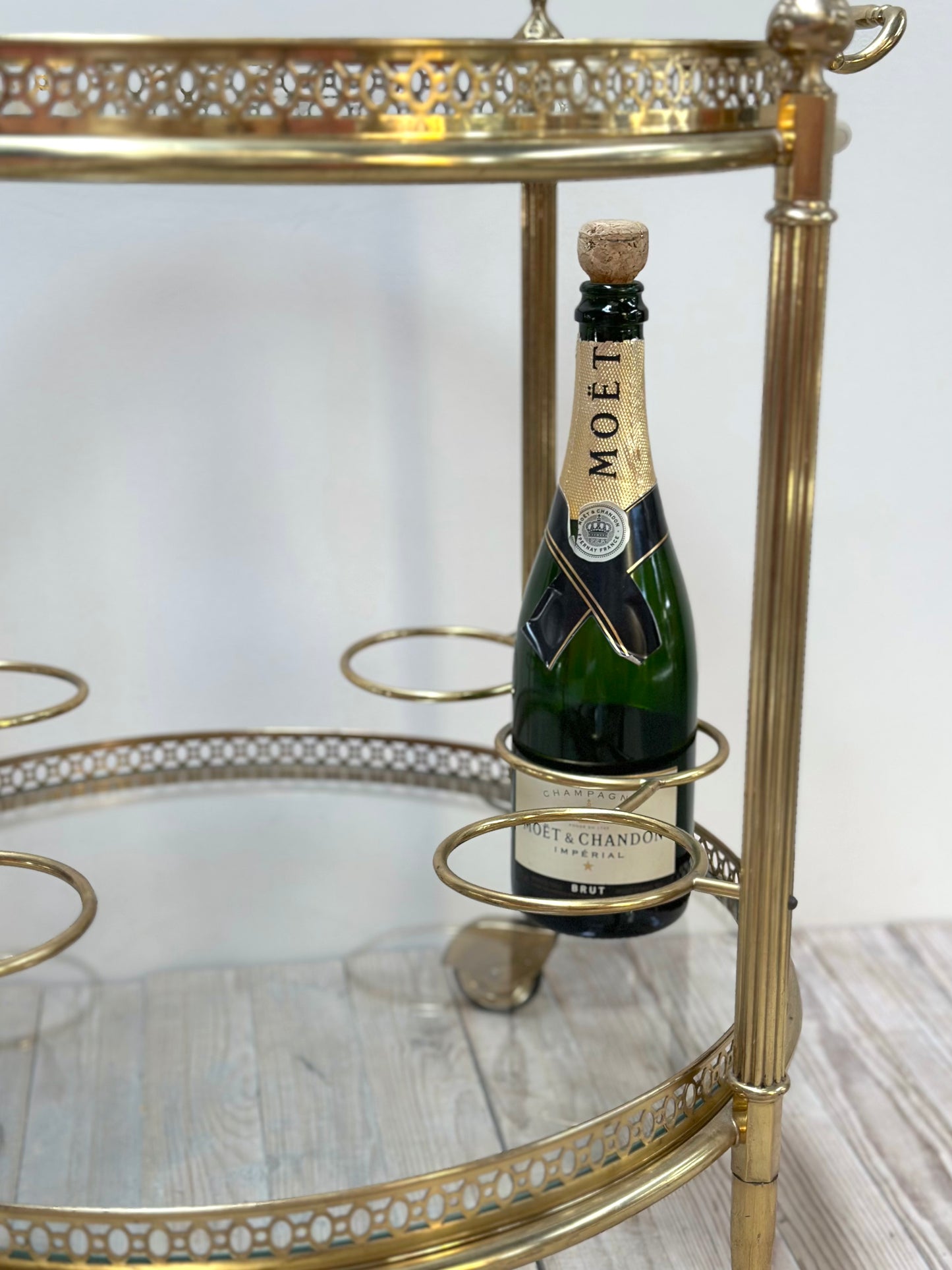 Antique French Round 2 Tier Brass Bar Cart