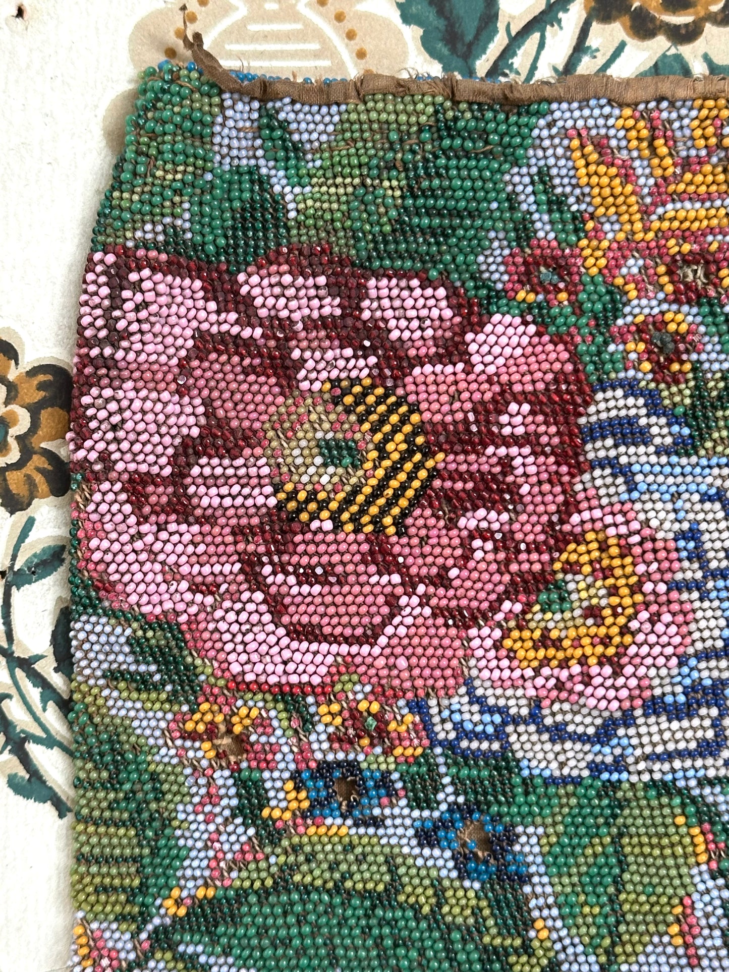 Antique French Hand Beaded Drawstring Pouch