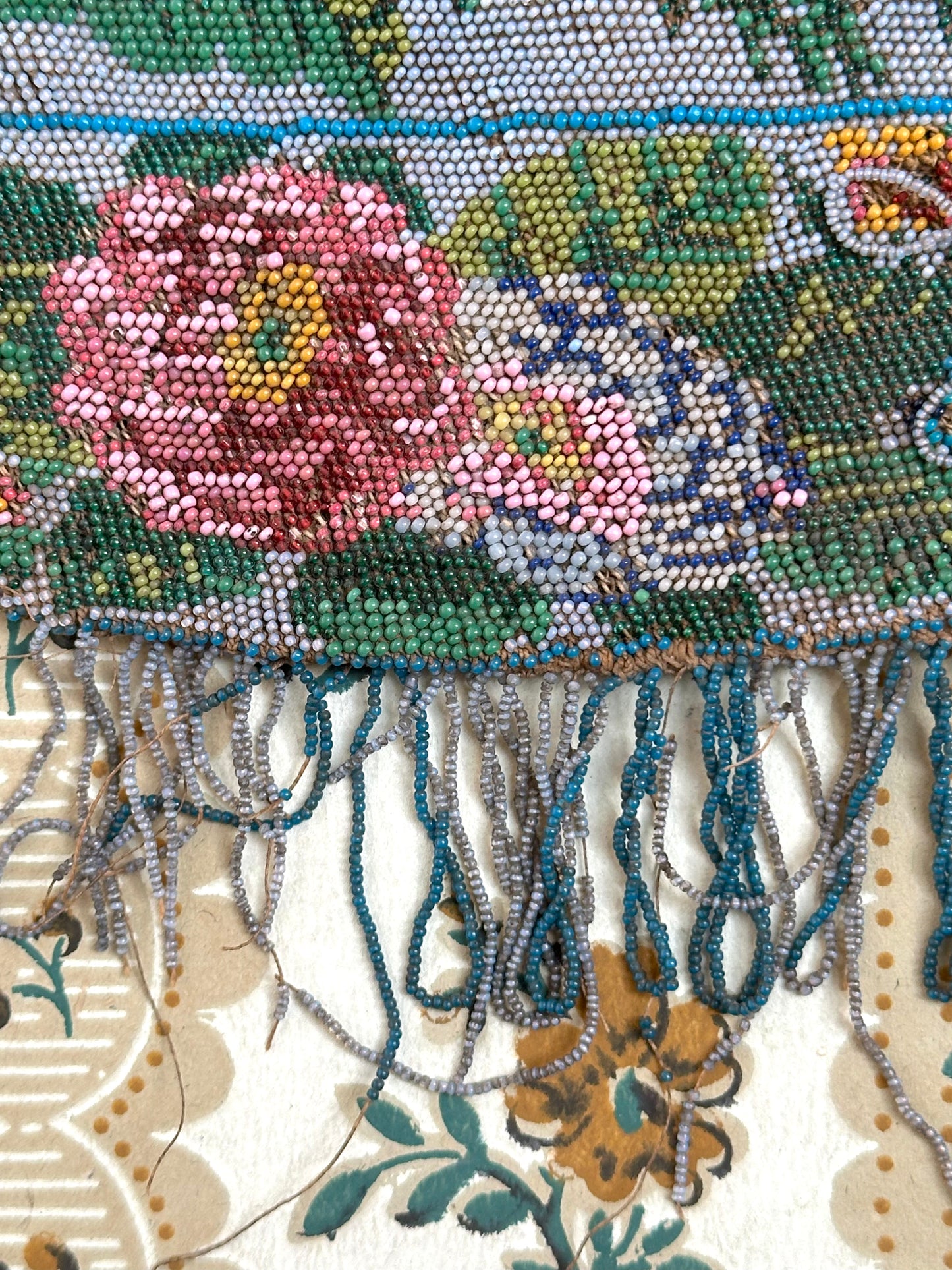 Antique French Hand Beaded Drawstring Pouch