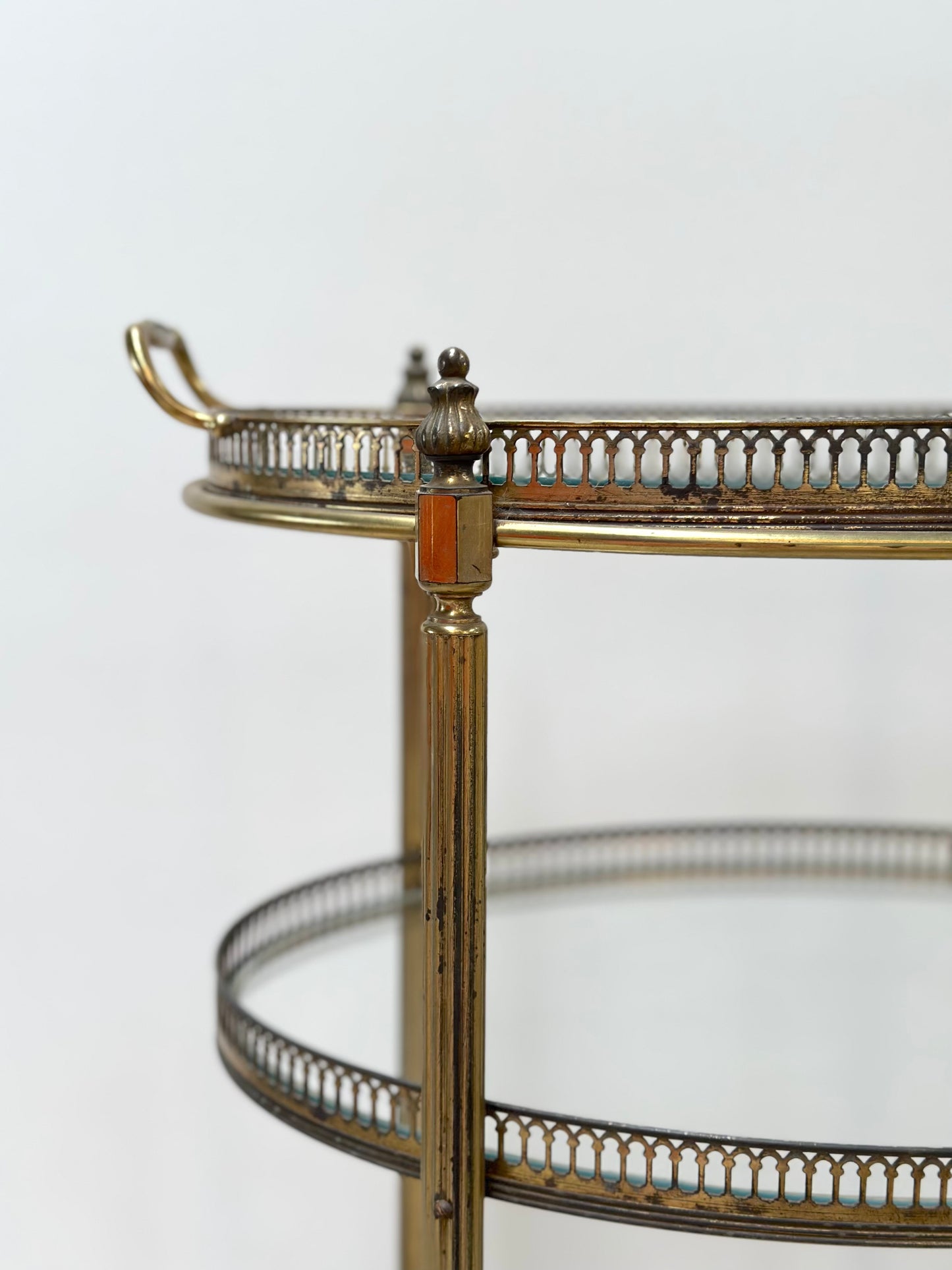 Antique French Oval 3 Tier Brass Bar Cart