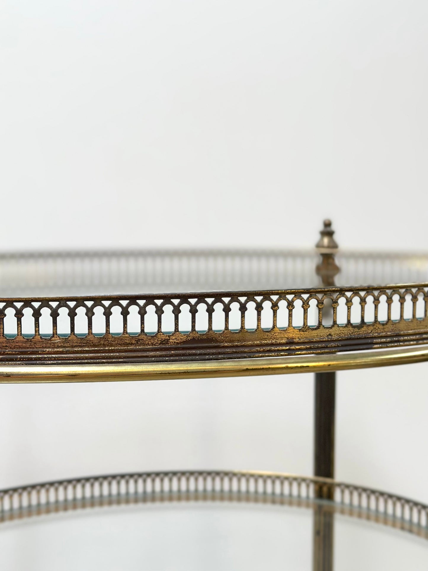 Antique French Oval 3 Tier Brass Bar Cart