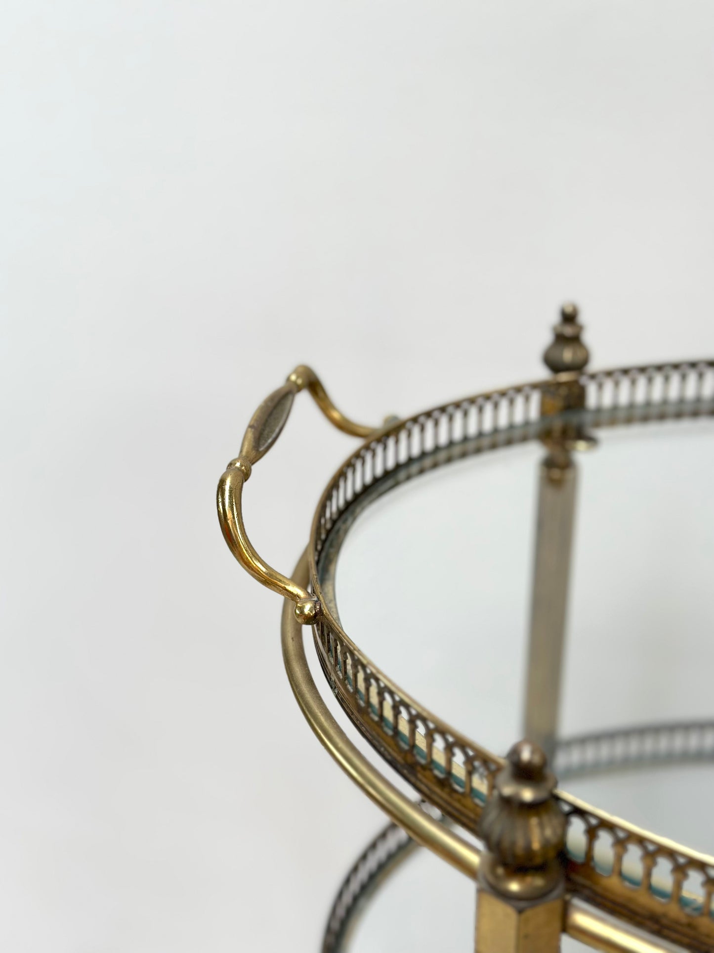 Antique French Oval 3 Tier Brass Bar Cart