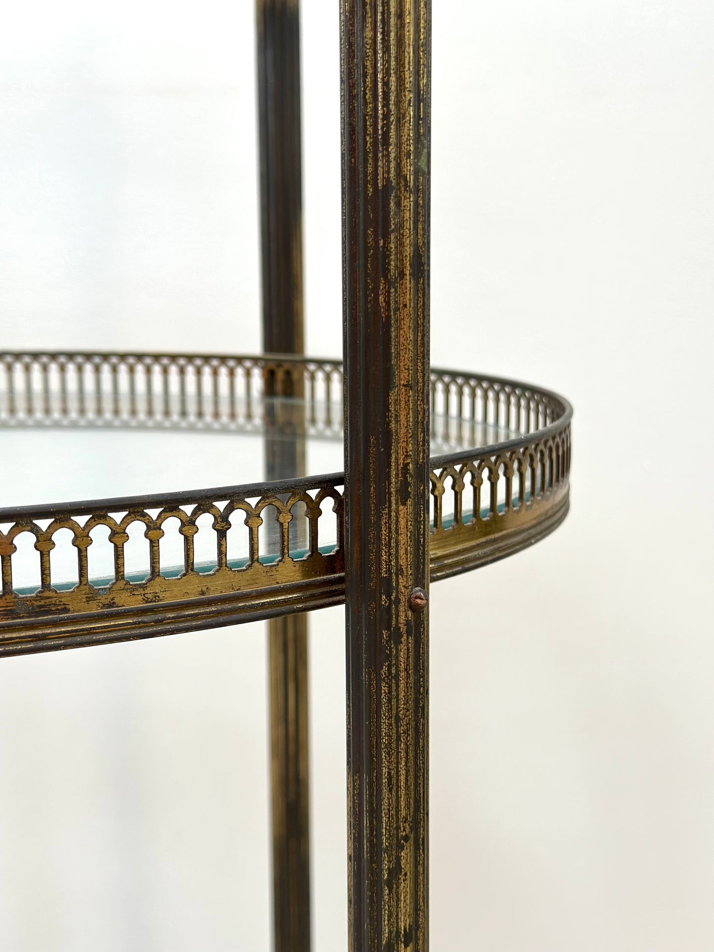 Antique French Oval 3 Tier Brass Bar Cart