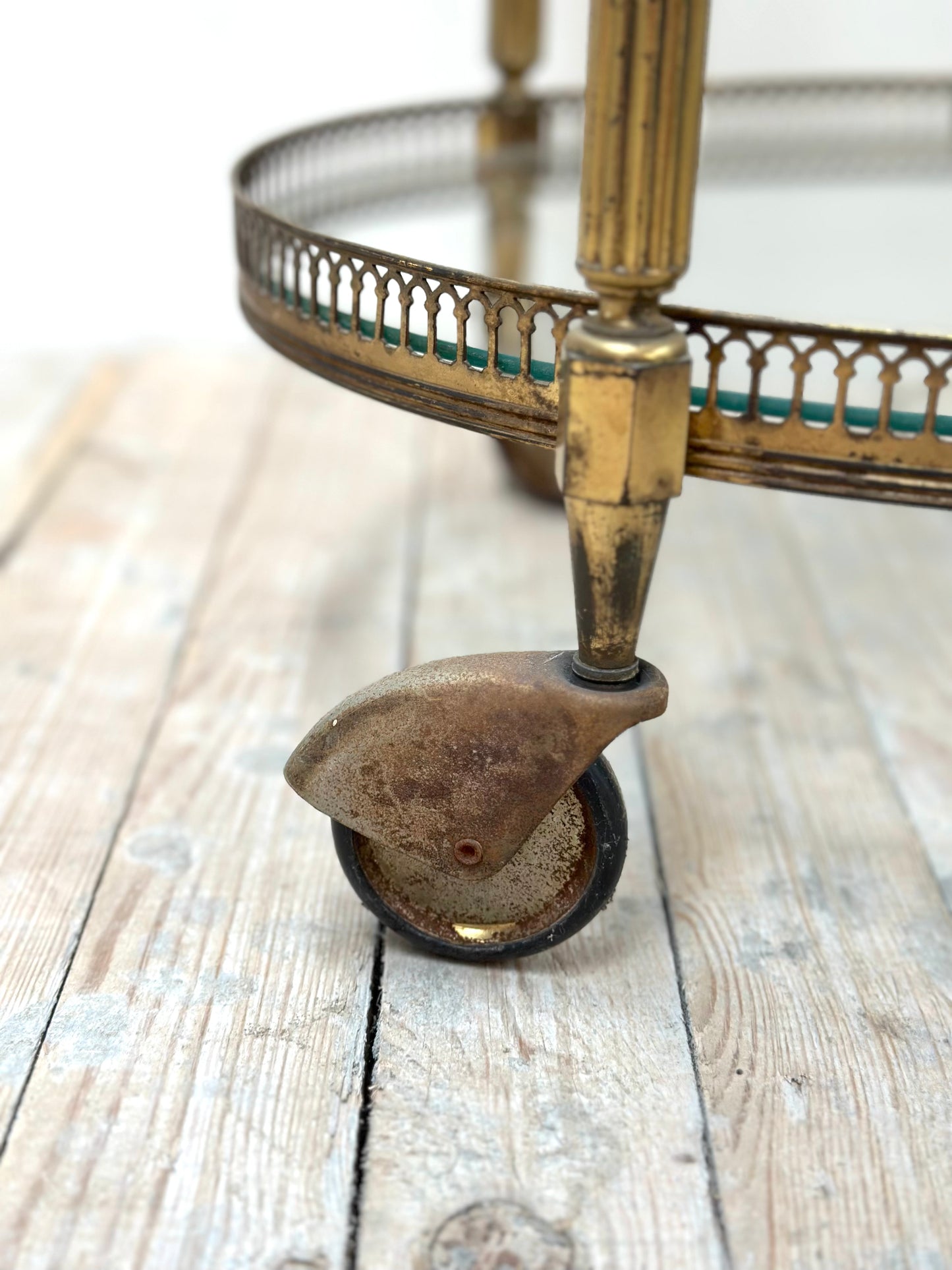 Antique French Oval 3 Tier Brass Bar Cart