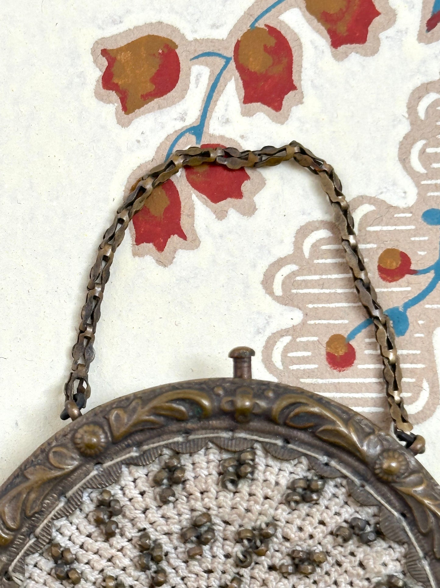 Antique French Tiny Round Beaded Bag