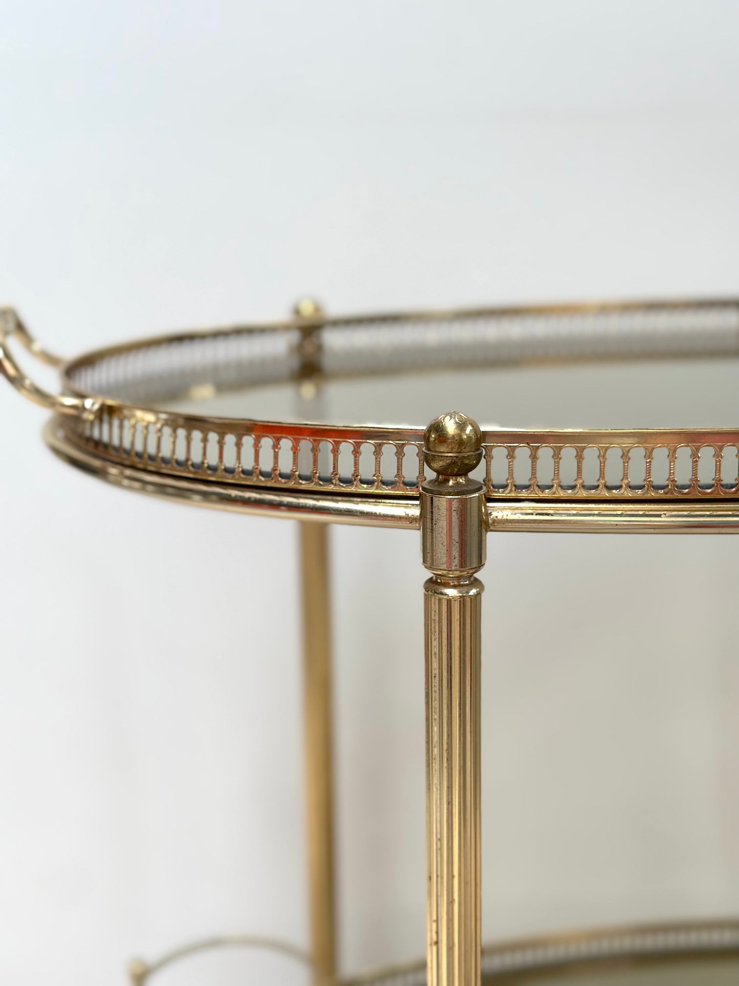 Antique French Oval 2 Tier Brass Bar Cart