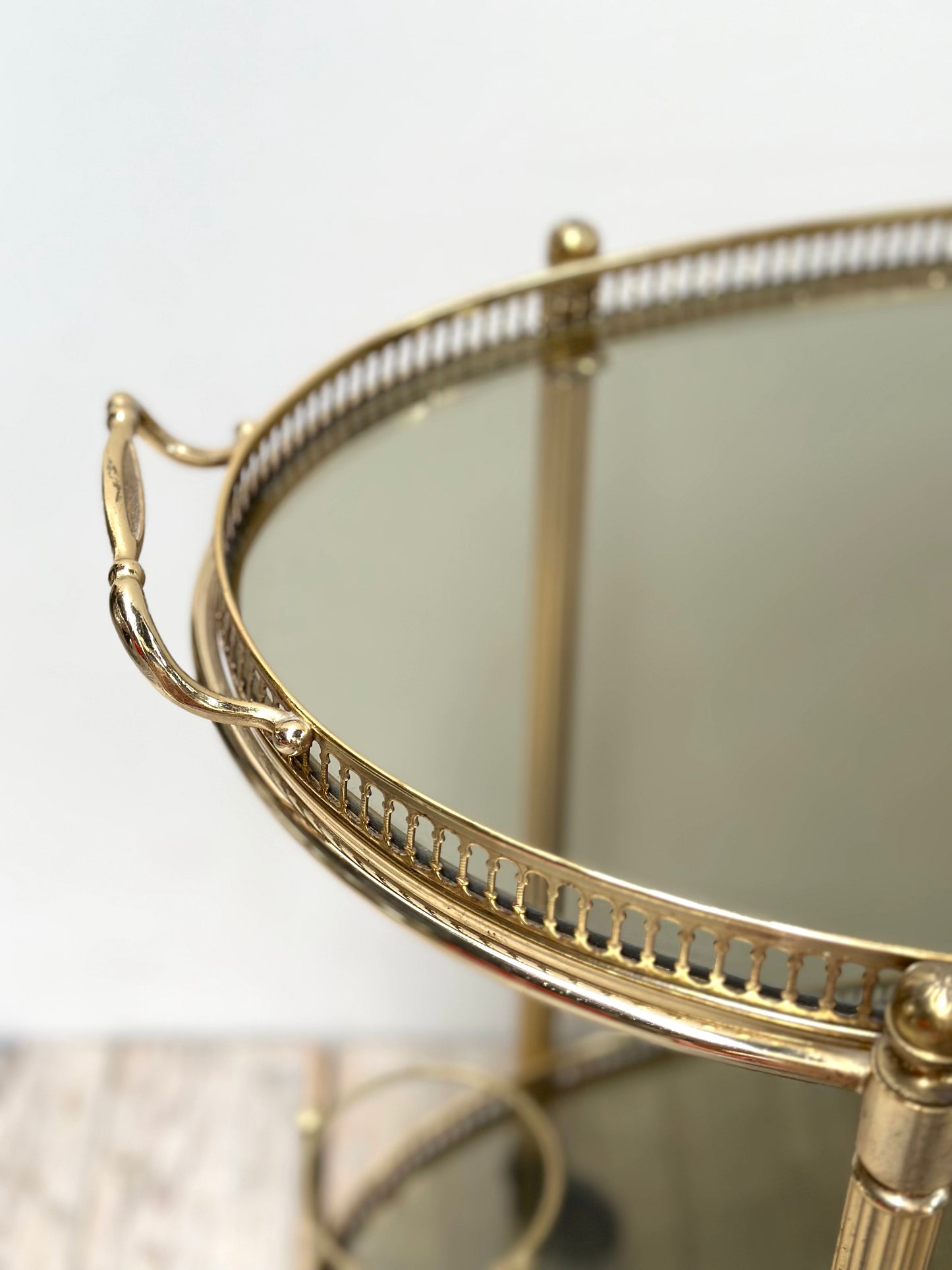 Antique French Oval 2 Tier Brass Bar Cart