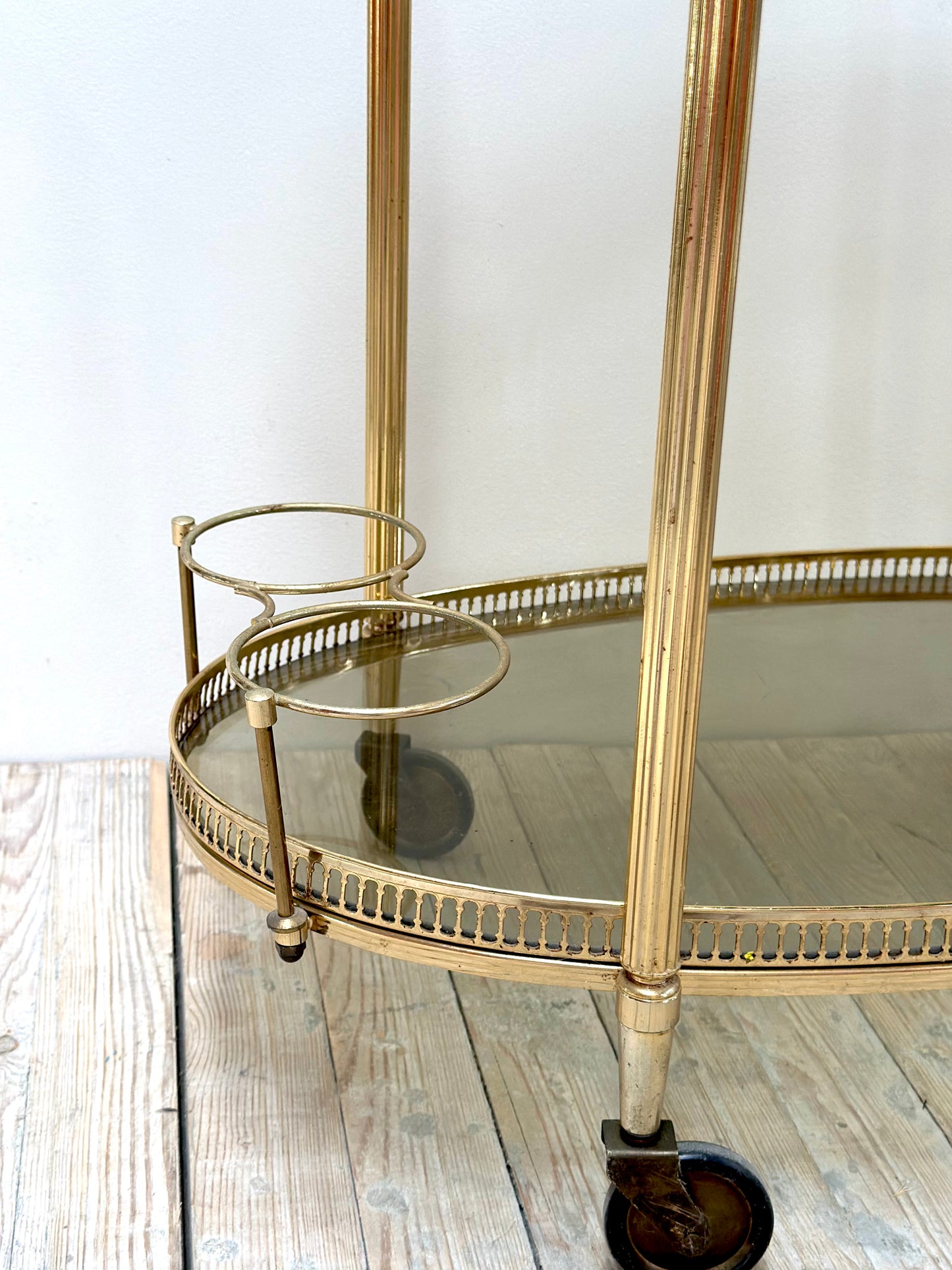Antique French Oval 2 Tier Brass Bar Cart