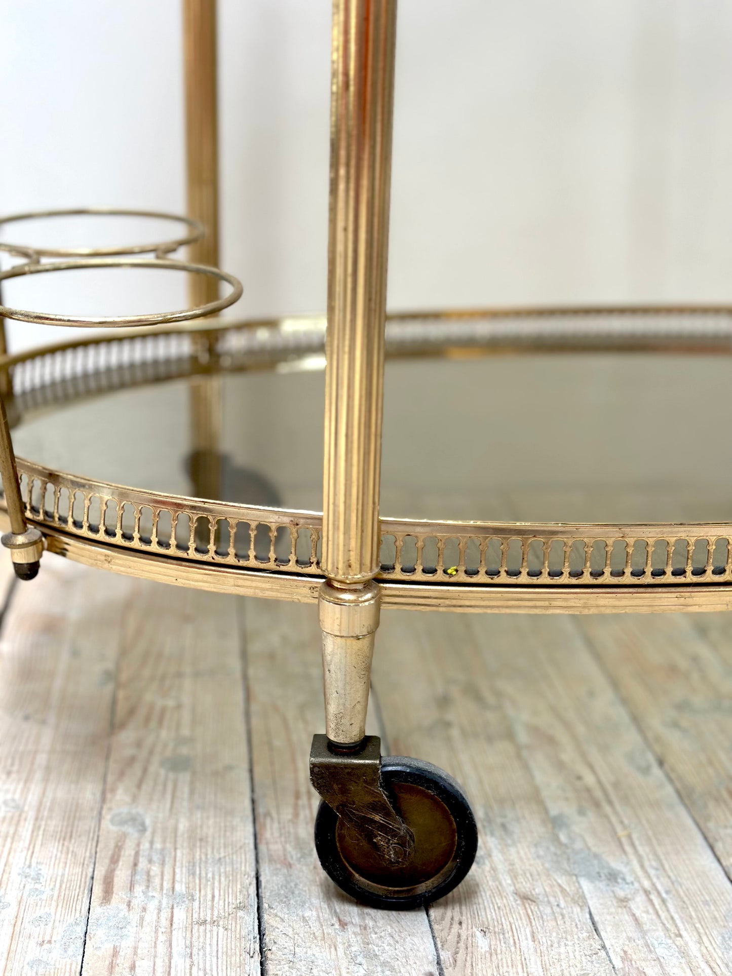 Antique French Oval 2 Tier Brass Bar Cart