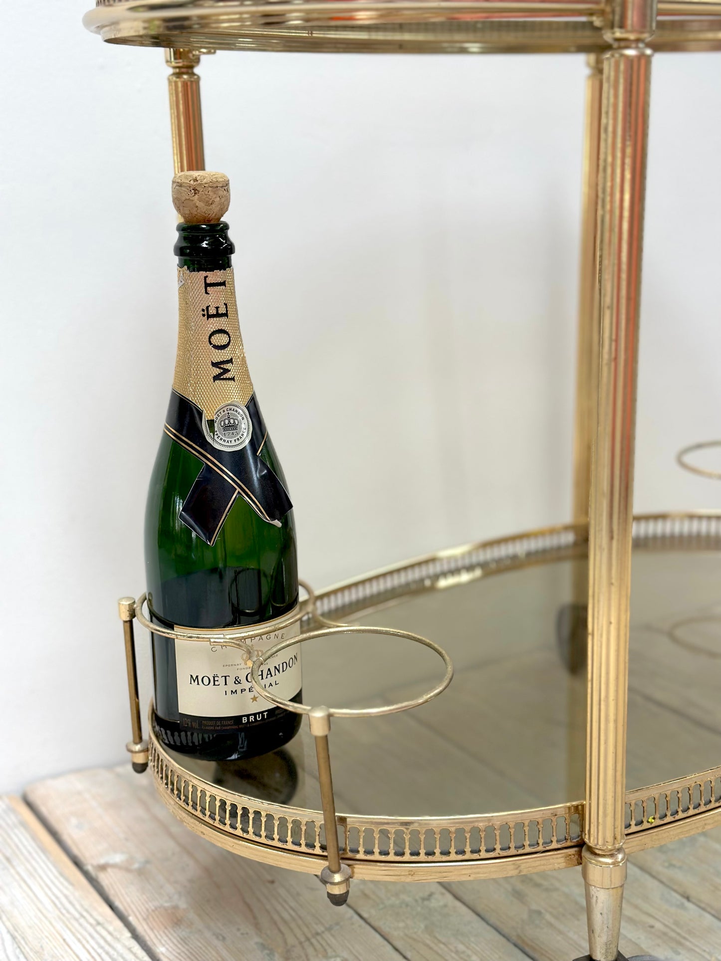 Antique French Oval 2 Tier Brass Bar Cart