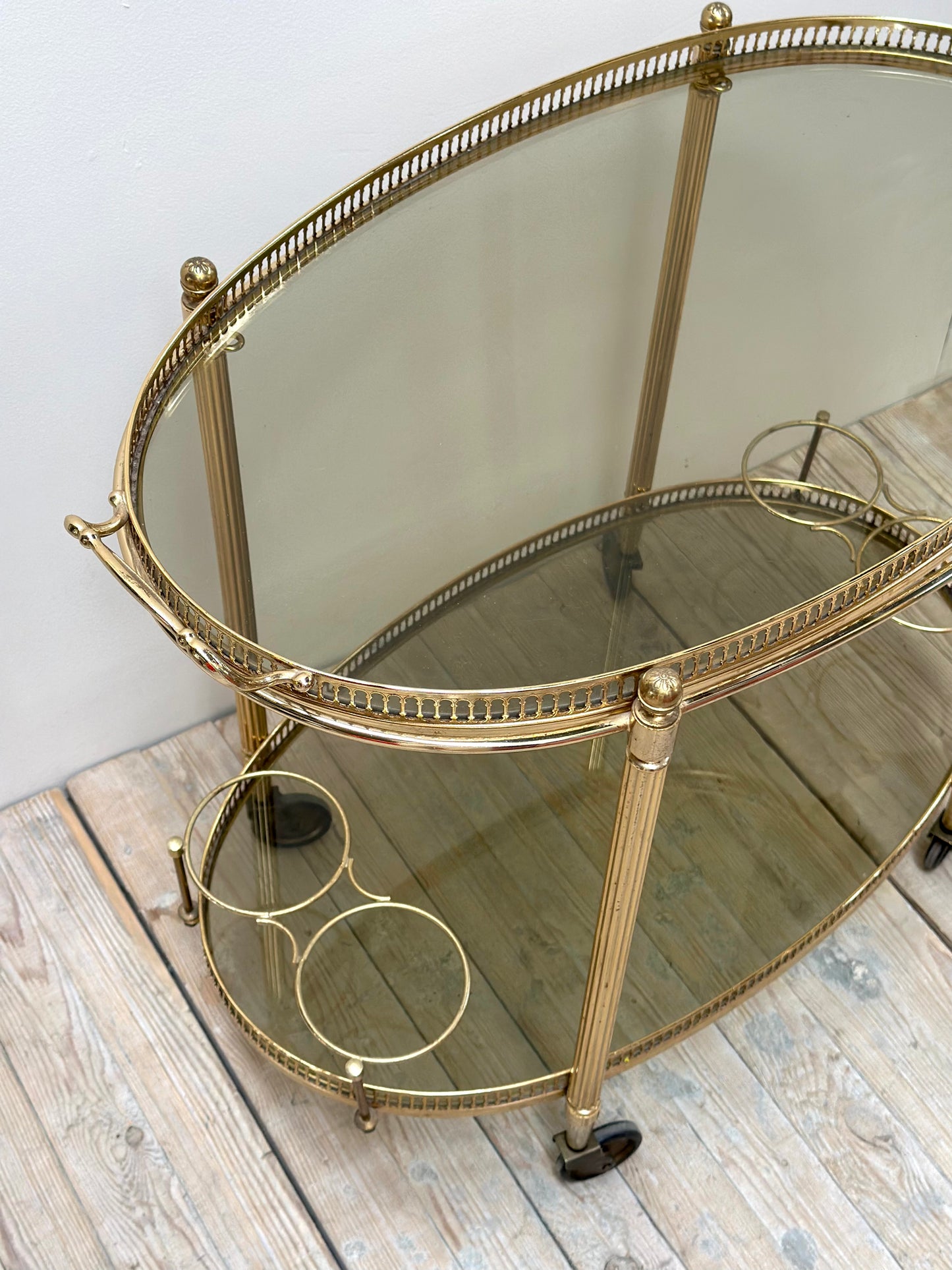 Antique French Oval 2 Tier Brass Bar Cart