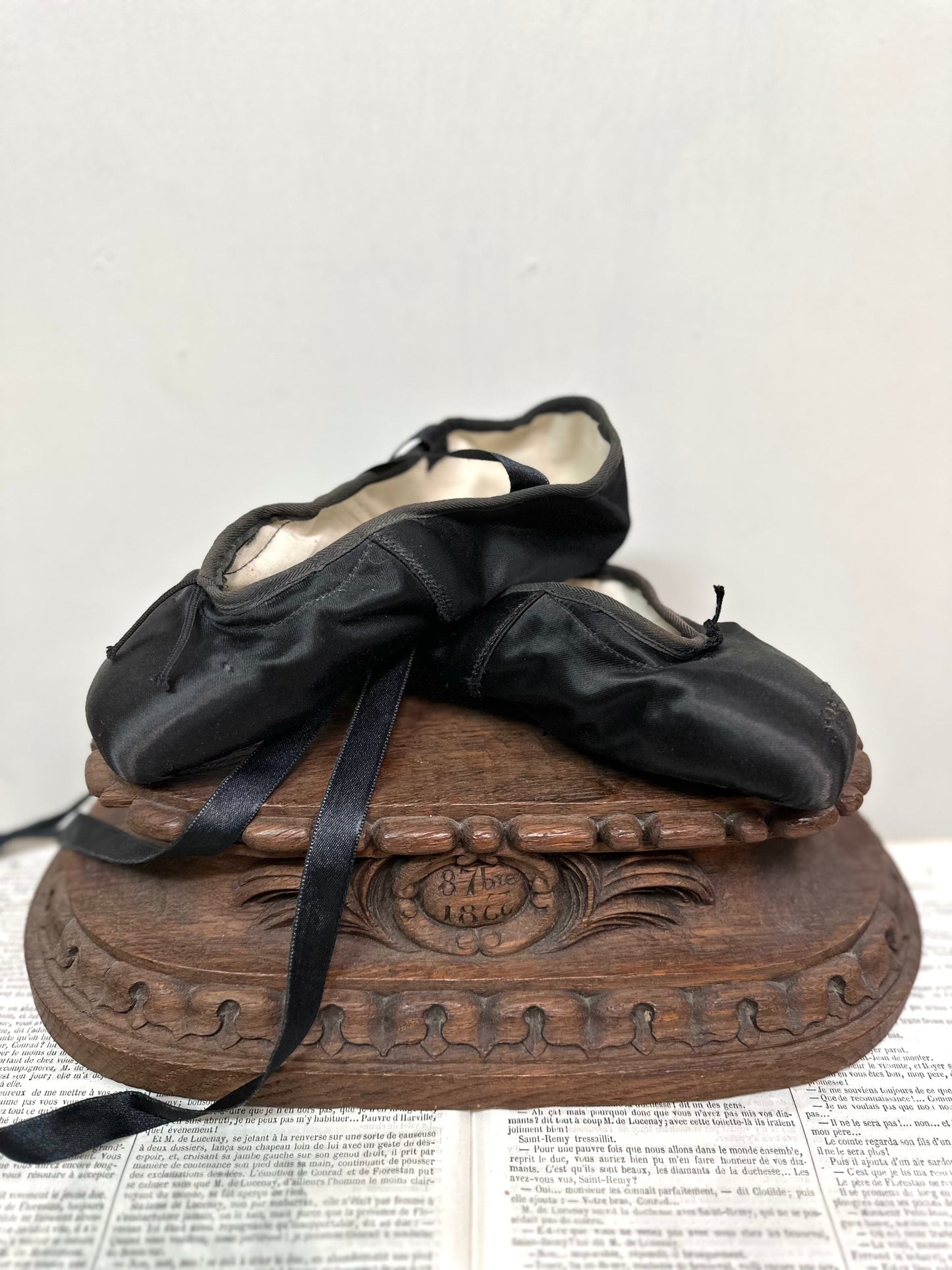 Antique English Black Satin Pointe Shoes