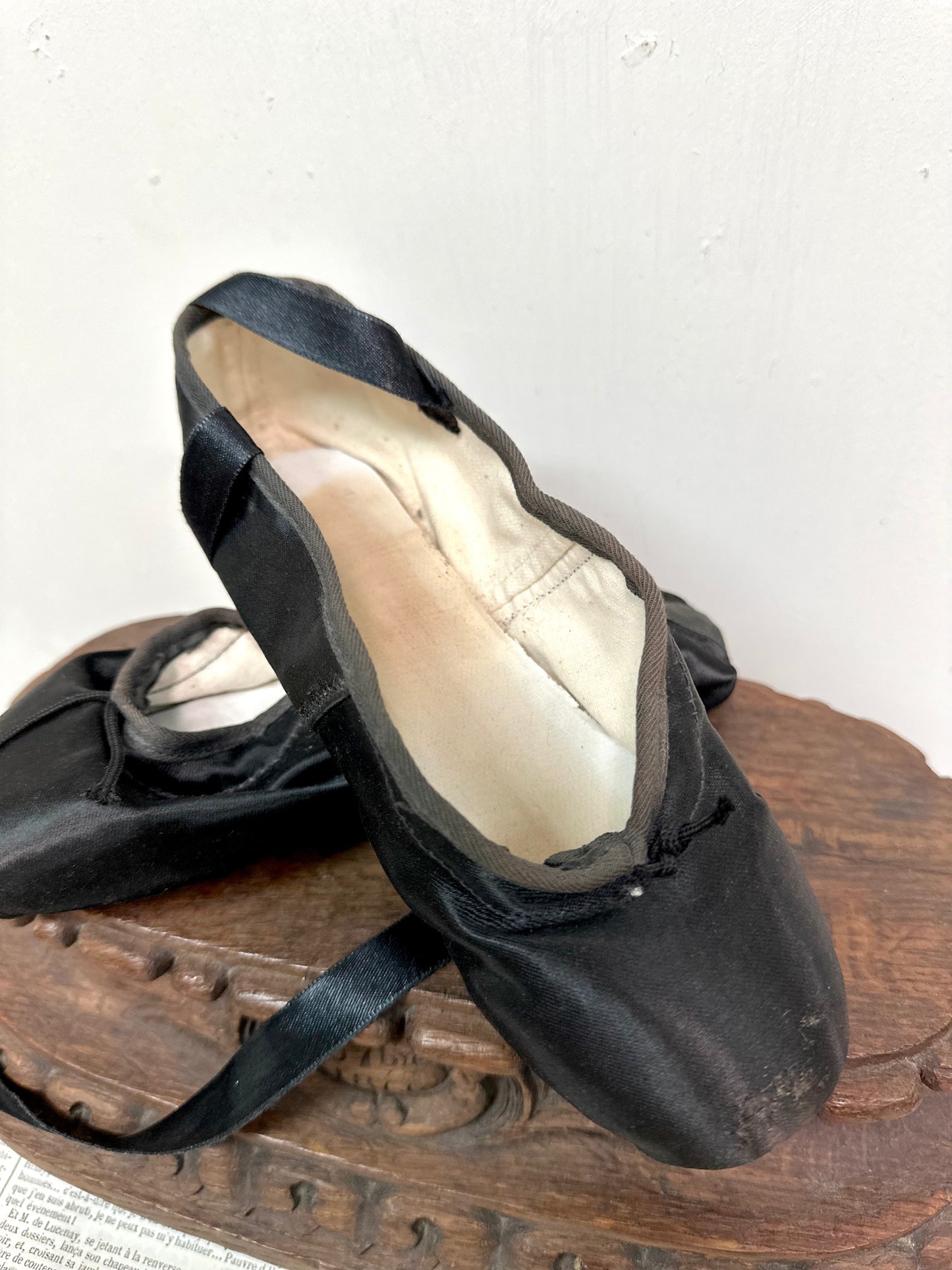 Antique English Black Satin Pointe Shoes