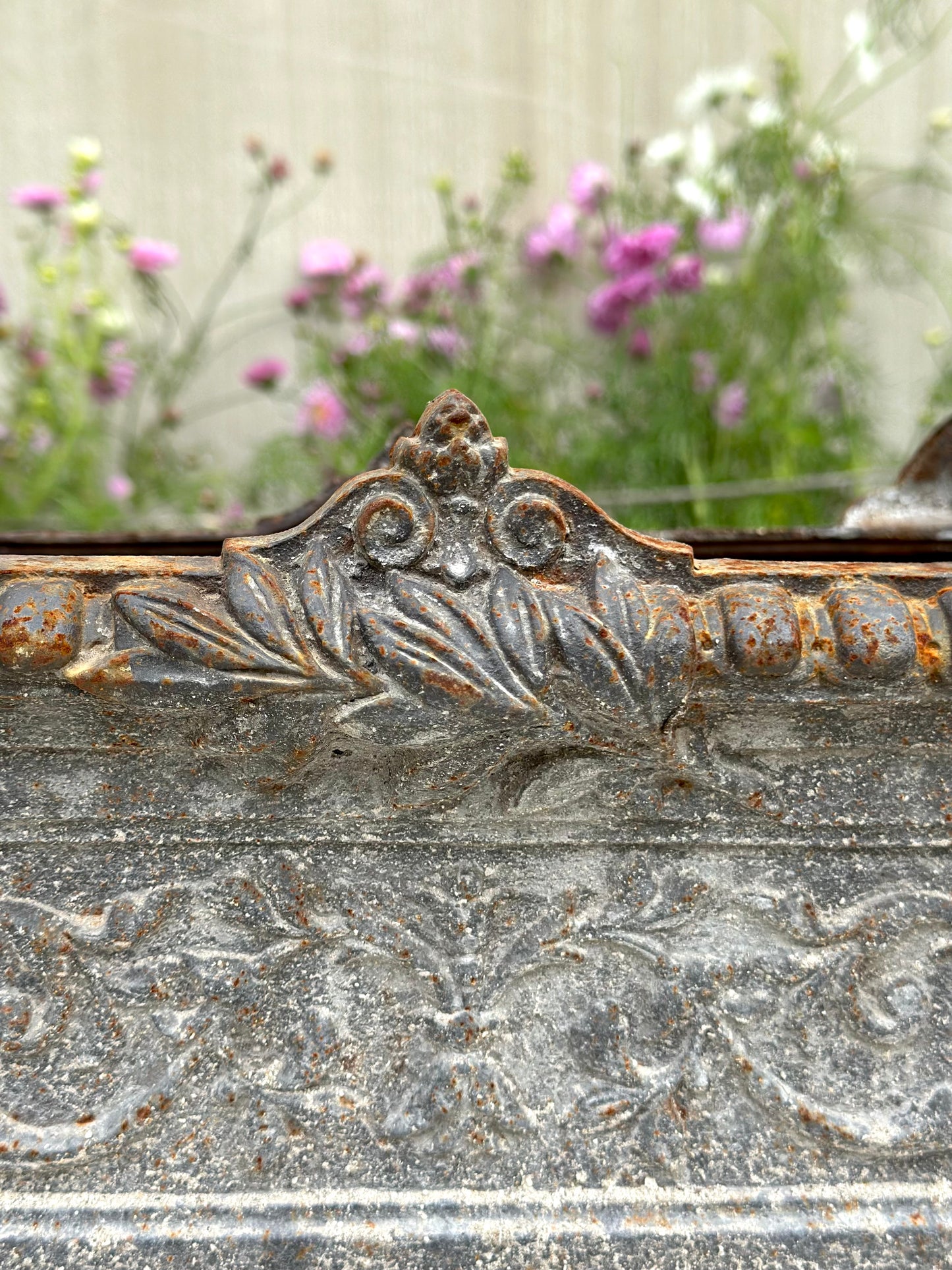 Antique French Grey Rectangle Cast Iron Jardinere