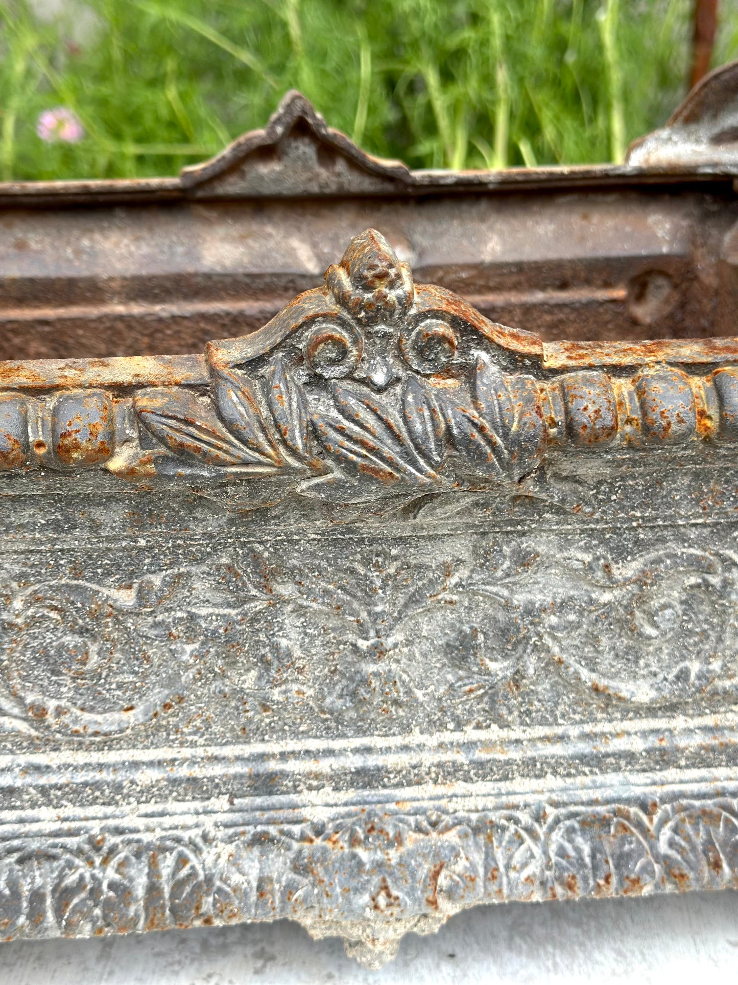 Antique French Grey Rectangle Cast Iron Jardinere
