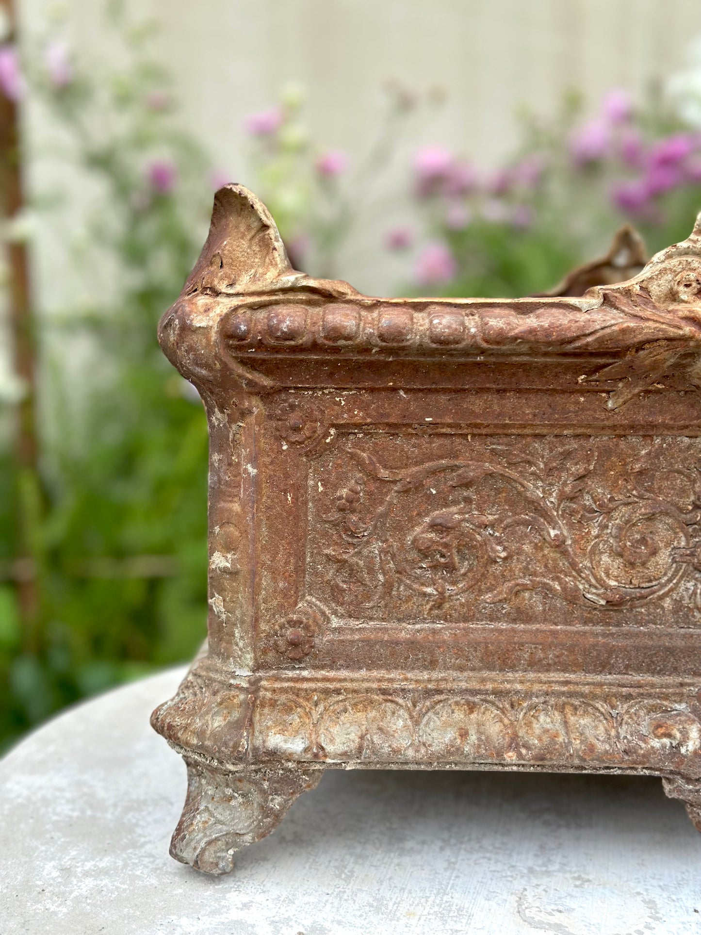 Antique French Rust Rectangle Cast Iron Jardinere