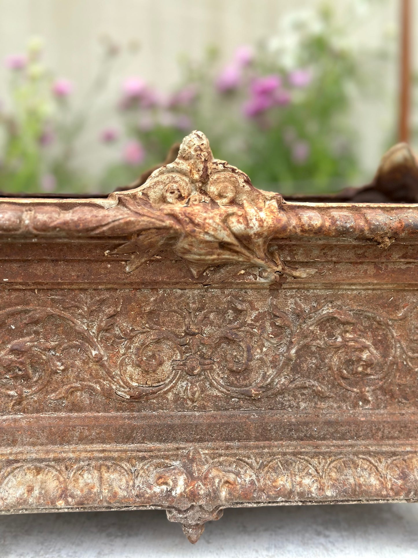 Antique French Rust Rectangle Cast Iron Jardinere