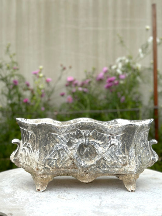 Antique French Wreath & Bow Cast Iron Jardinere