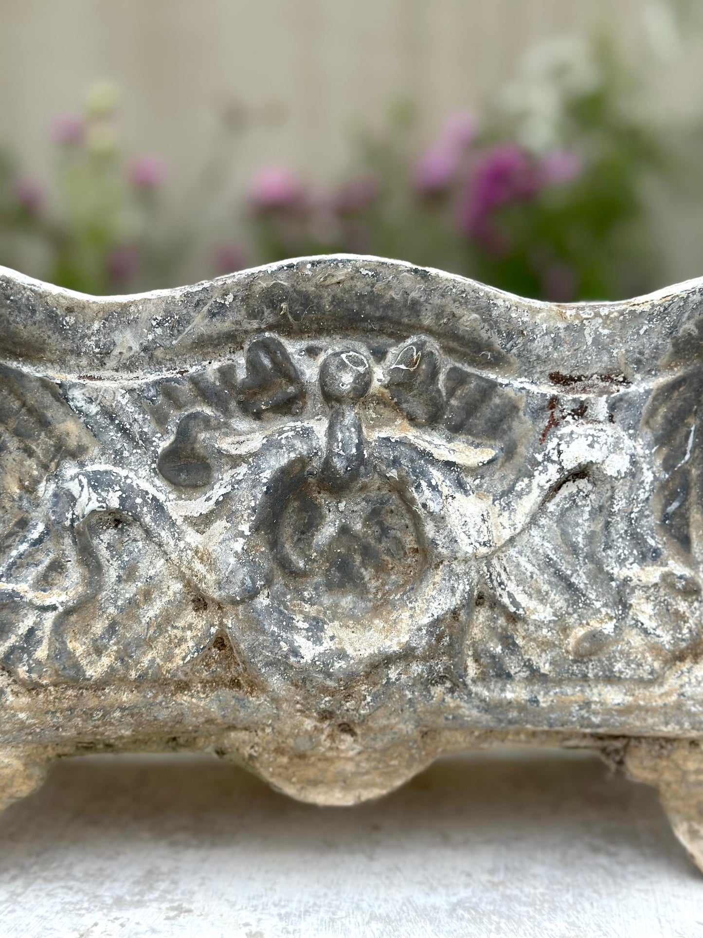 Antique French Wreath & Bow Cast Iron Jardinere