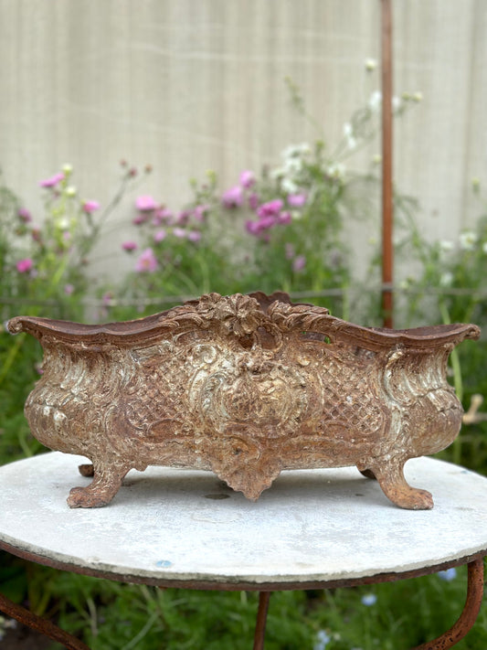 Antique French Large Rust Cast Iron Jardinere with Lace Detail