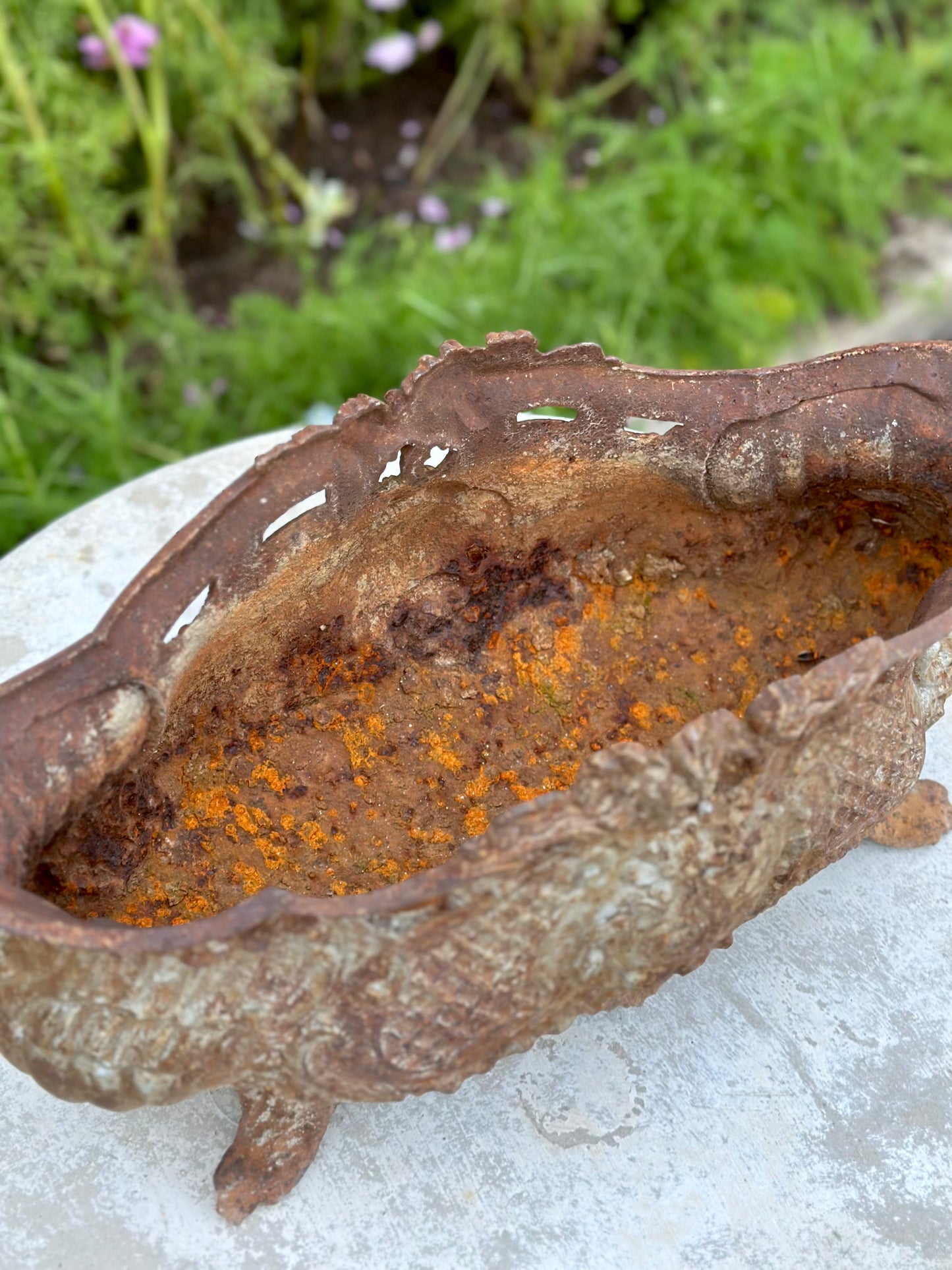 Antique French Large Rust Cast Iron Jardinere with Lace Detail