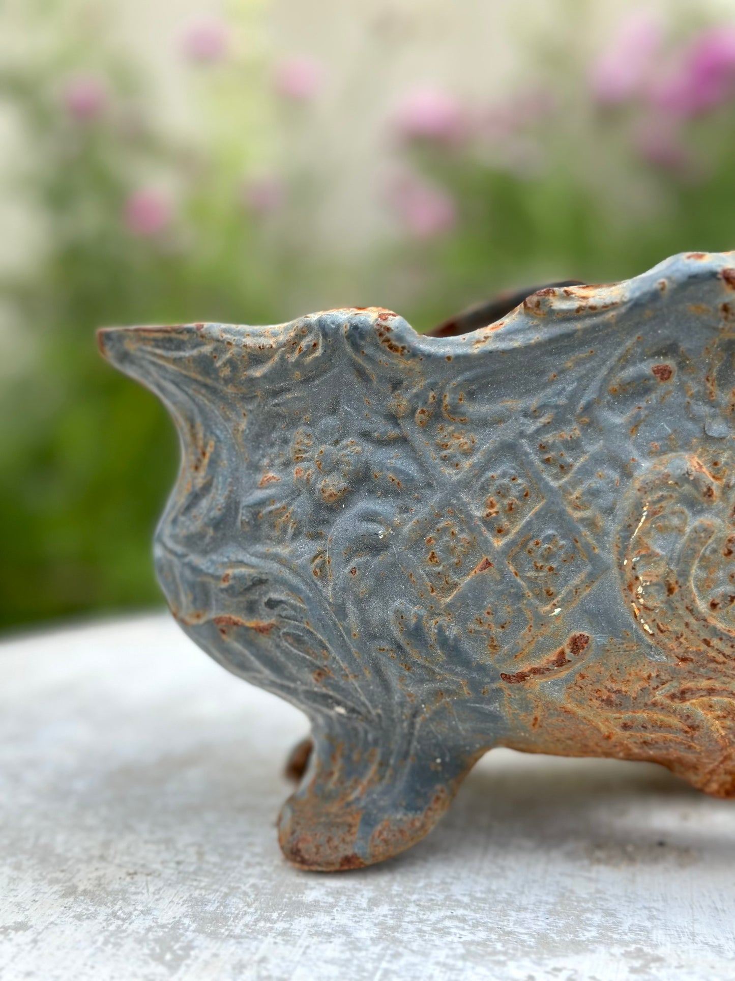 Antique French Petite Blue Cast Iron Jardinere