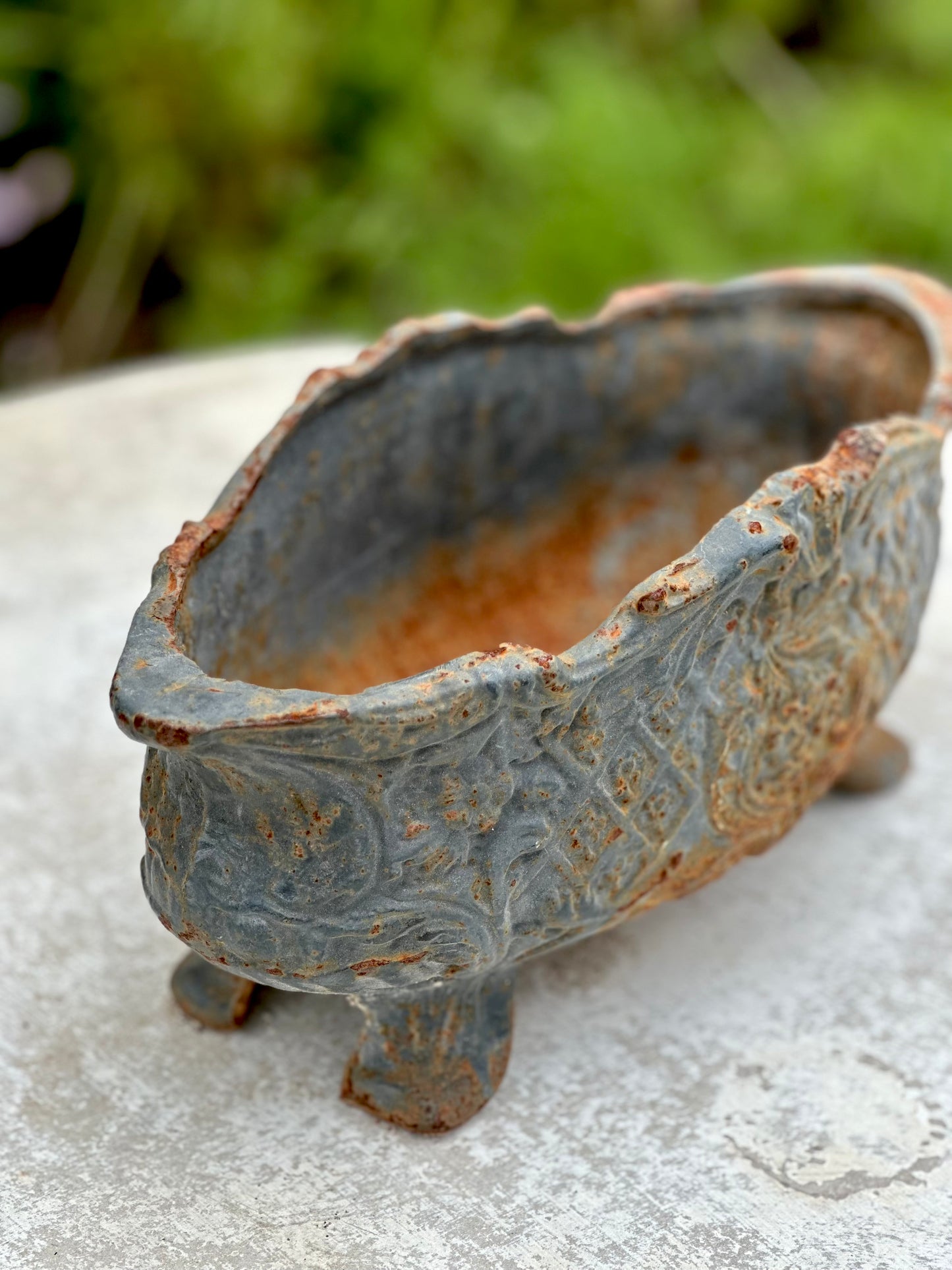 Antique French Petite Blue Cast Iron Jardinere