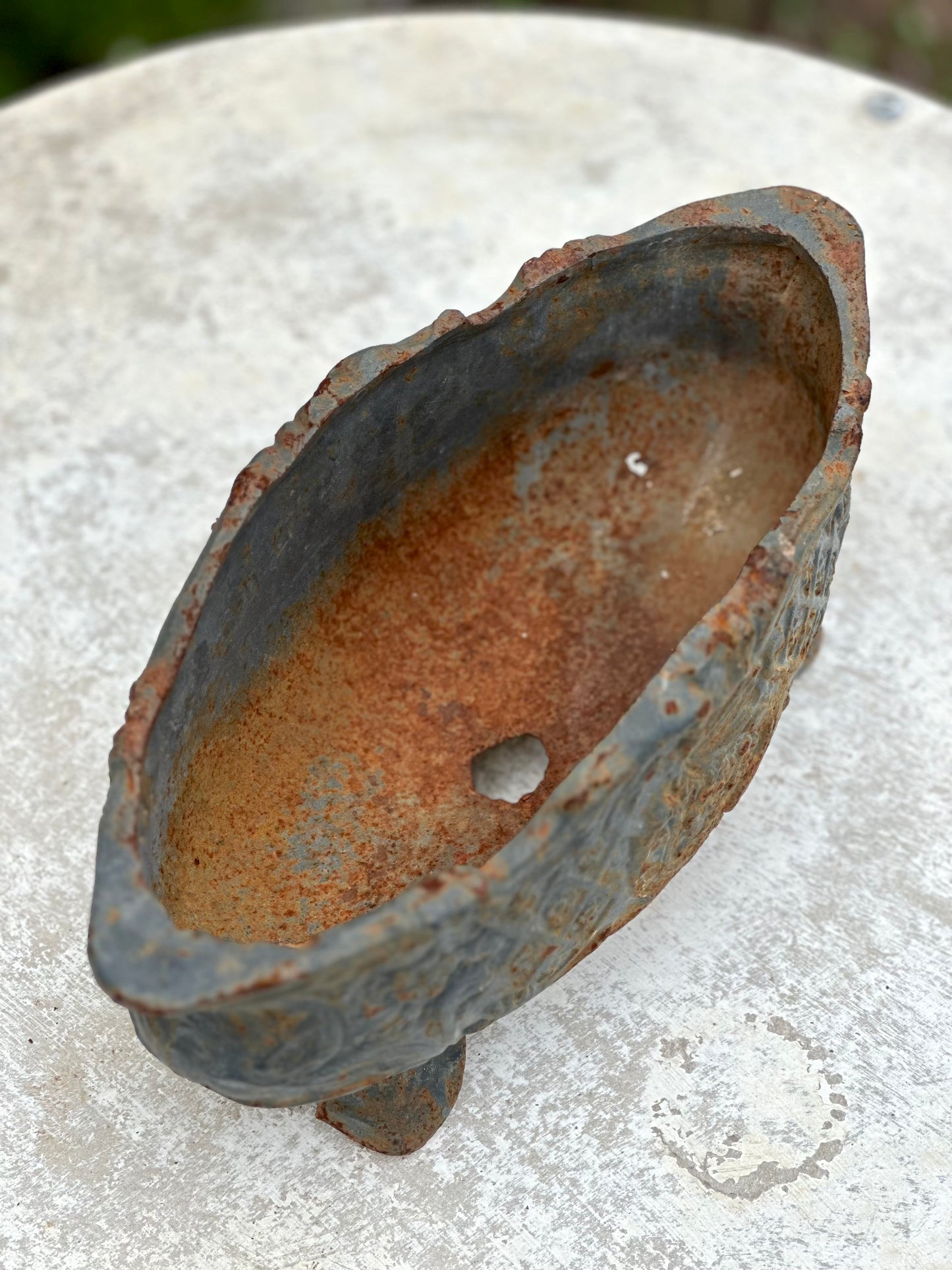 Antique French Petite Blue Cast Iron Jardinere