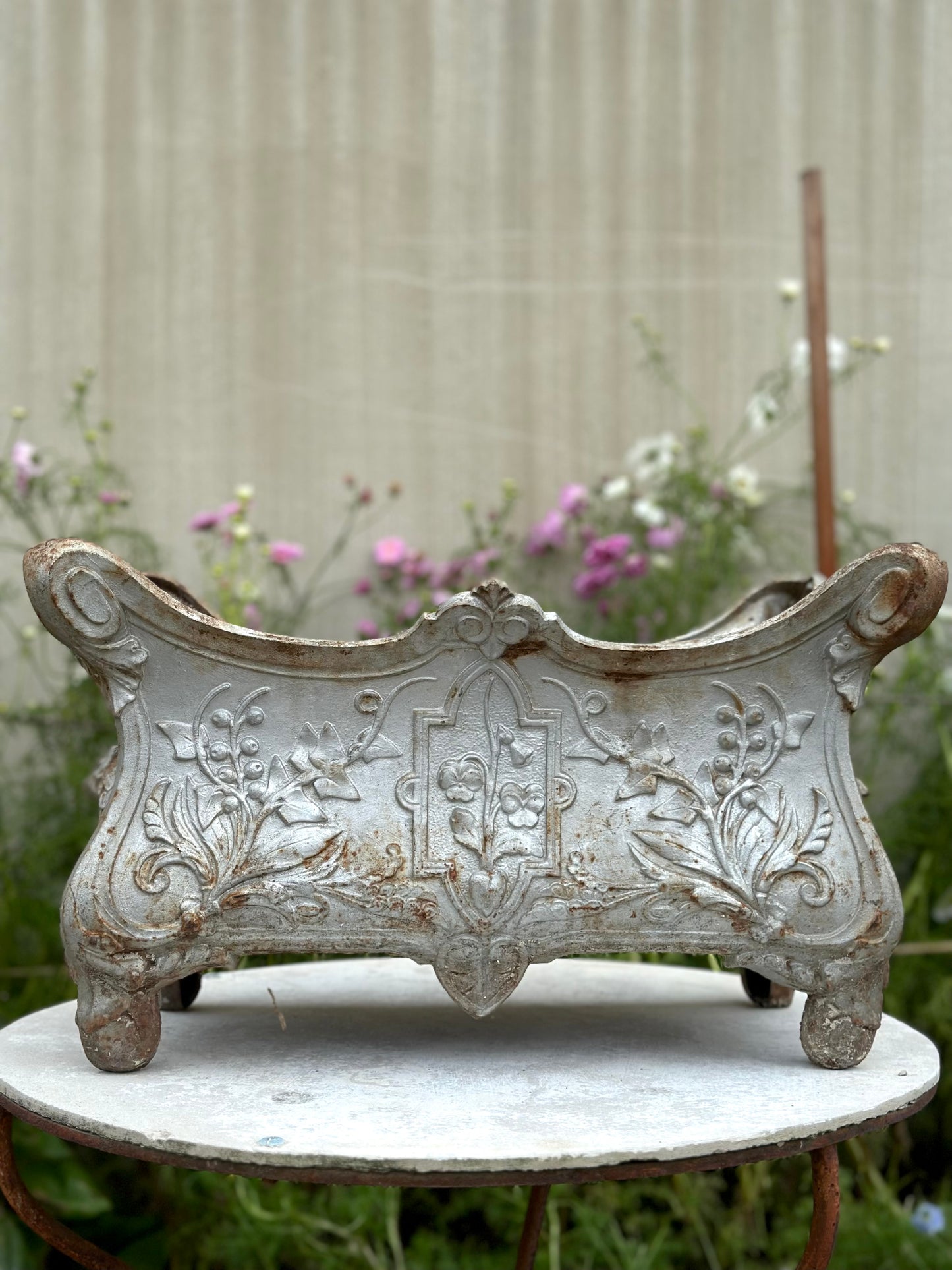 Antique French 'Pansy' Silver Cast Iron Jardinere - Extra Large